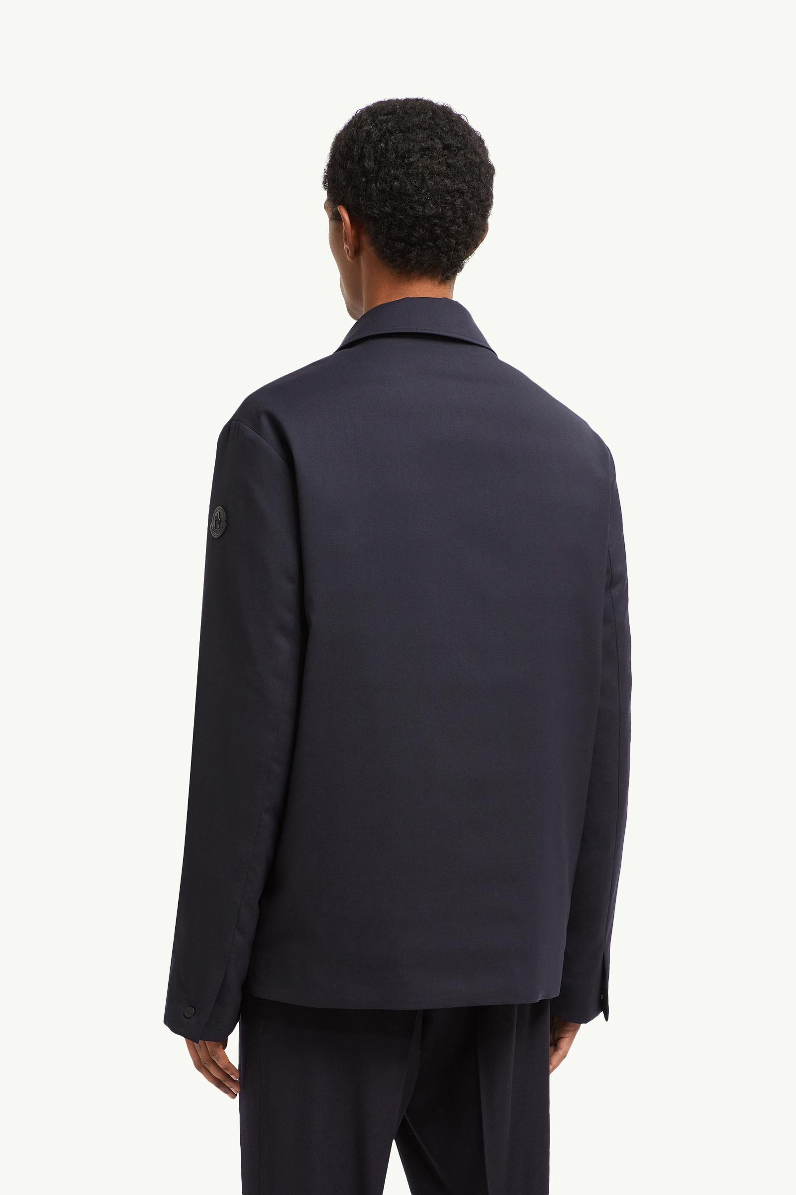 関税込 MONCLER DUVED DOWN WOOL SHIRT JACKET Navy Blue Plumel Wool Gabardine Down Shirt Jacket - Short