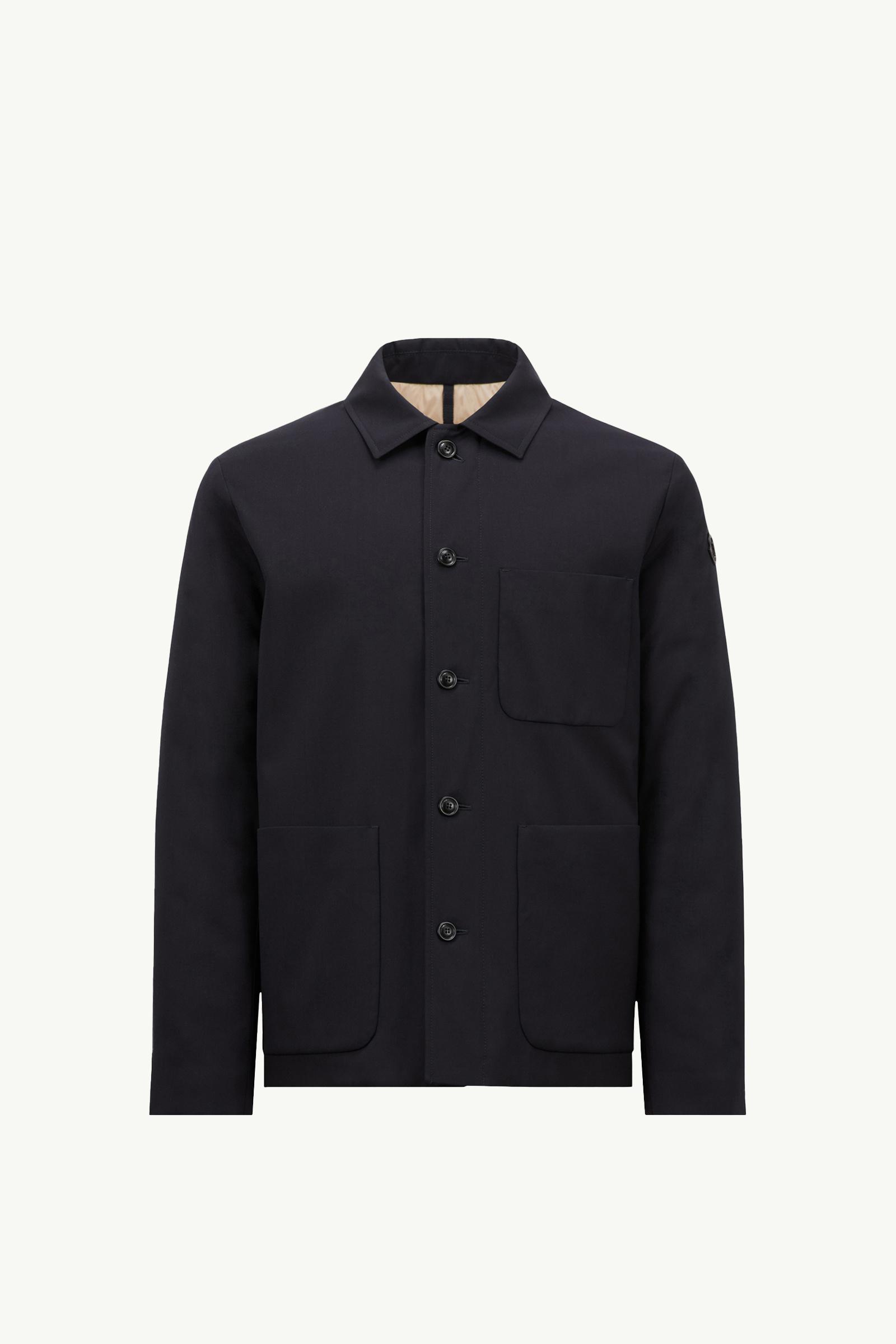 Navy Blue Plumel Wool Gabardine Down Shirt Jacket - Short Down