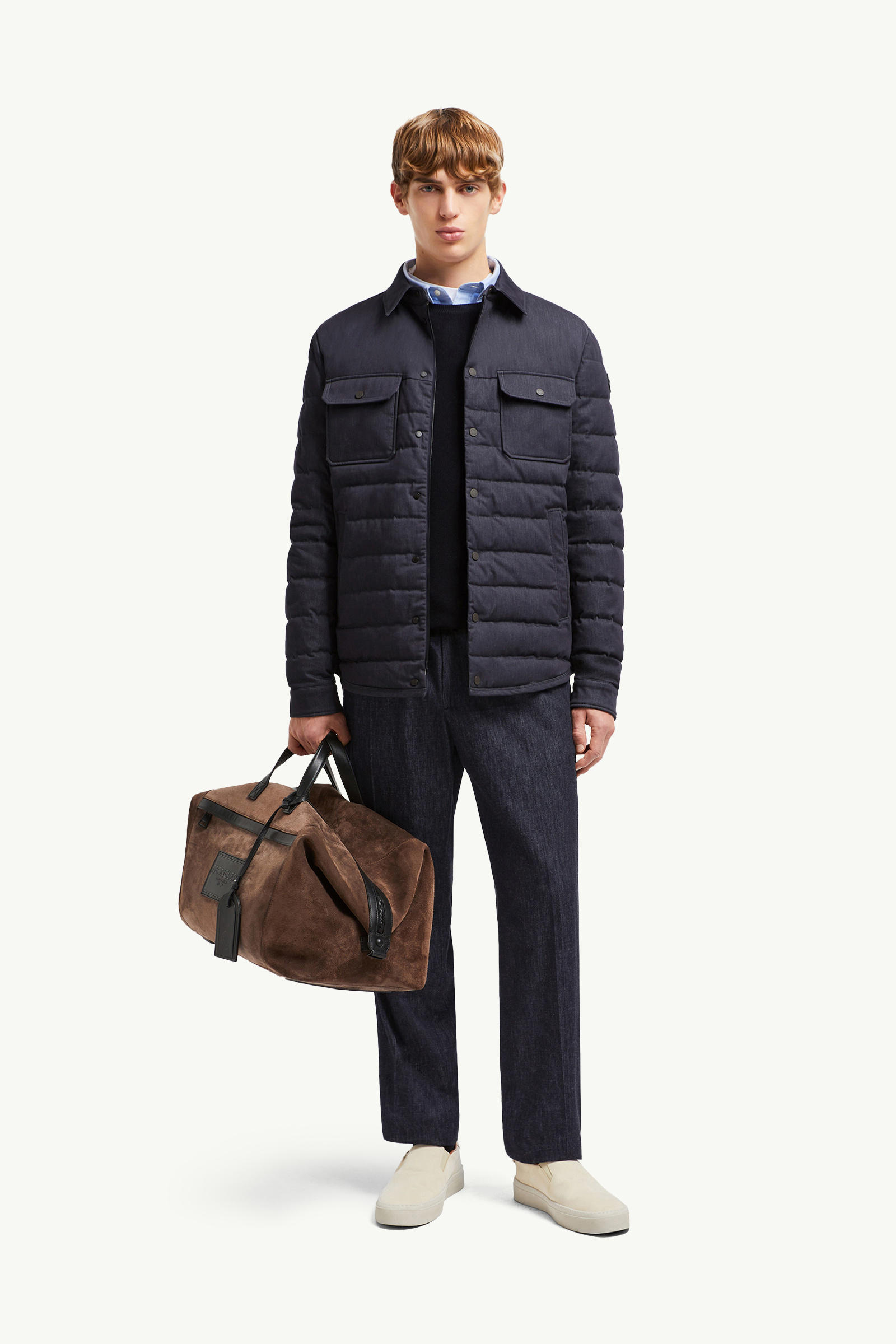 Mirmandix 샴브레이 다운 셔츠 재킷 남성 네이비 블루 Moncler 0