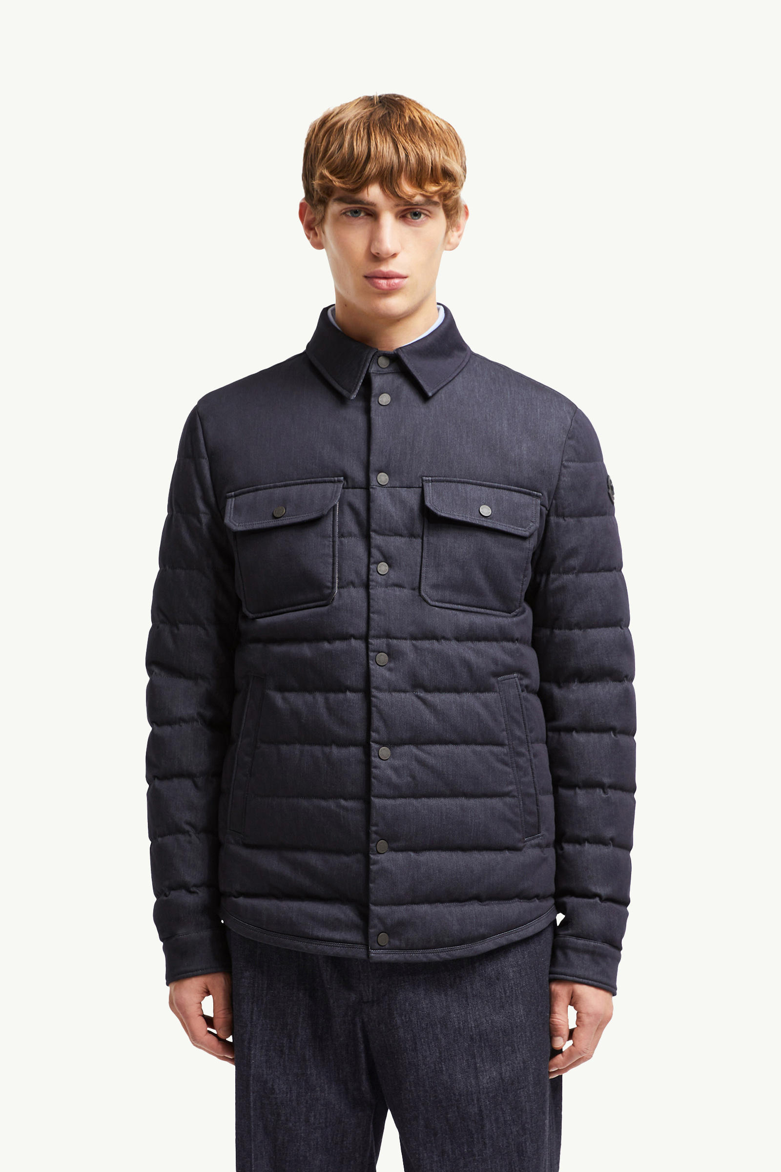 Mirmandix 샴브레이 다운 셔츠 재킷 남성 네이비 블루 Moncler 3