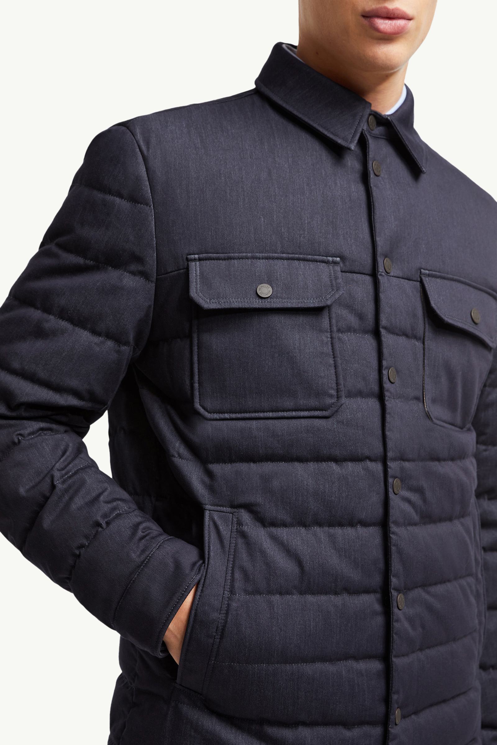 MONCLER ネイビー　ジャケット Navy Blue Moncler Maya Hooded Short Down Jacket - Short Down