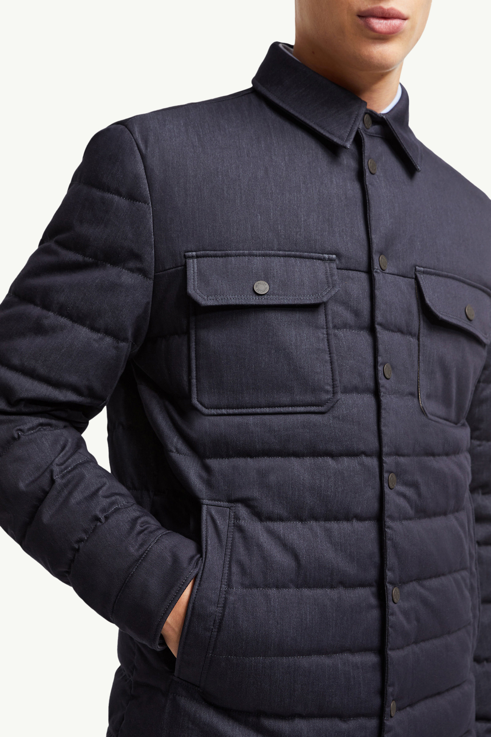 Mirmandix 샴브레이 다운 셔츠 재킷 남성 네이비 블루 Moncler 5