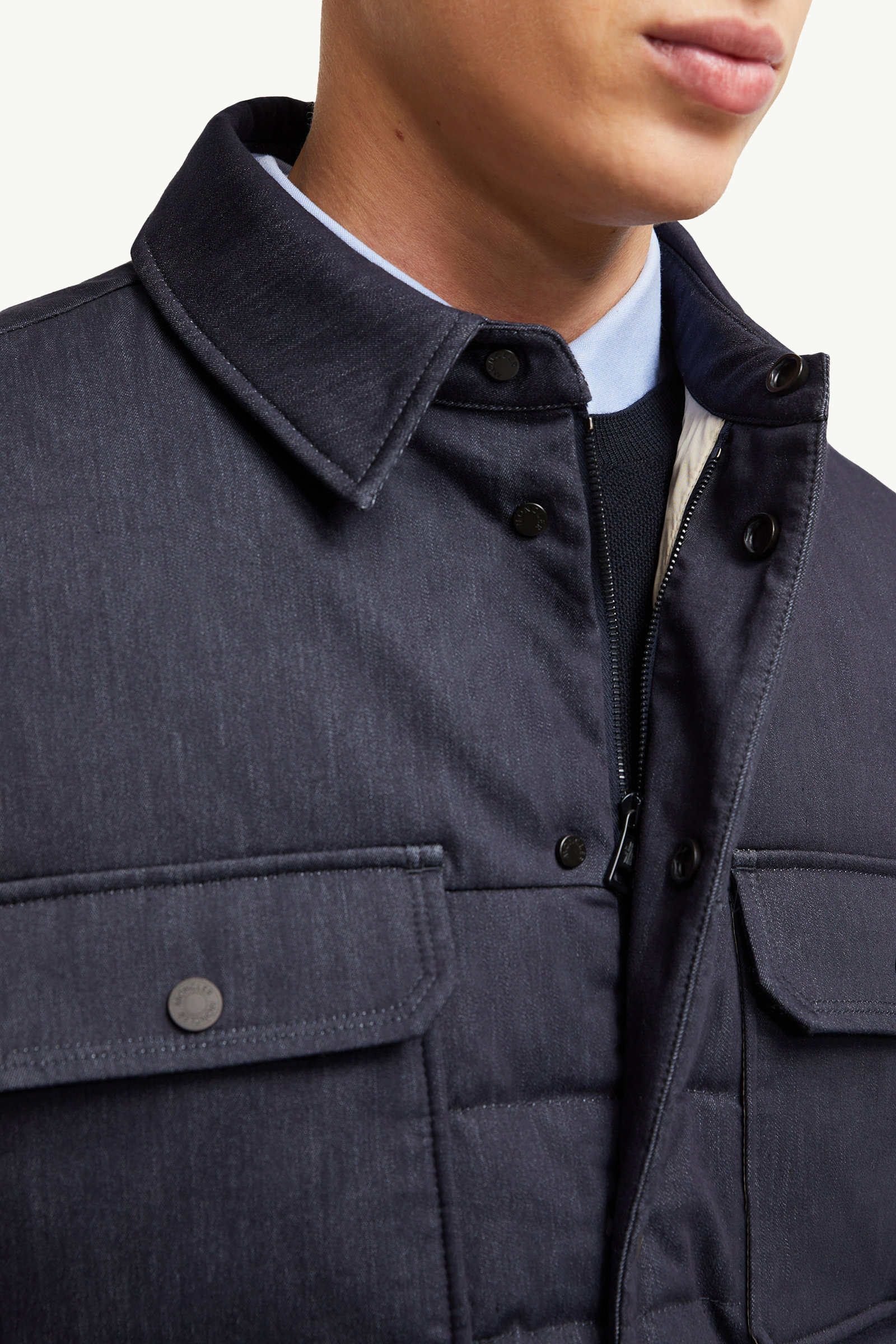 Mirmandix Chambray Down Shirt Jacket Men Navy Blue Moncler 6