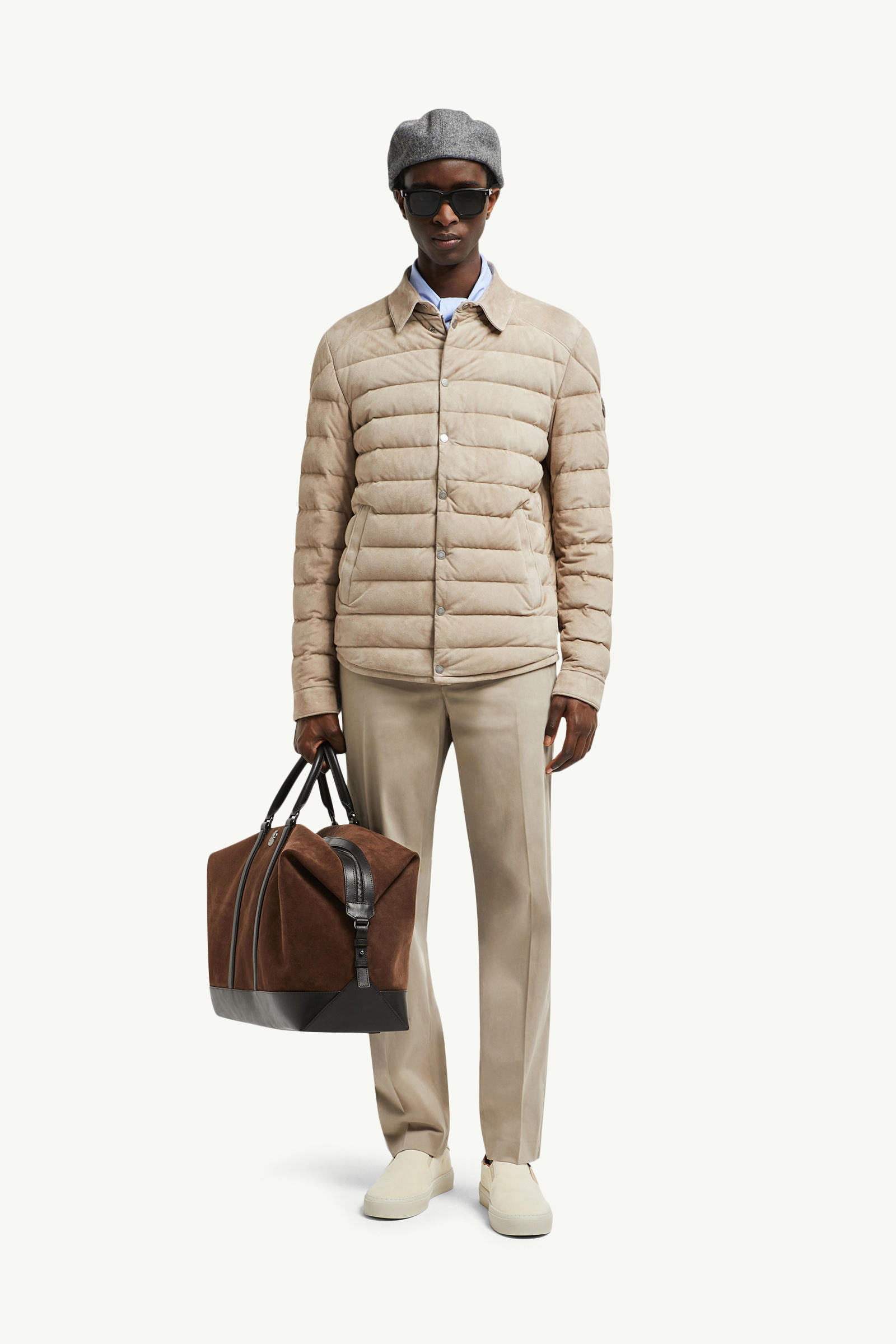 Etale Suede Down Shirt Jacket Men Brown Moncler 0