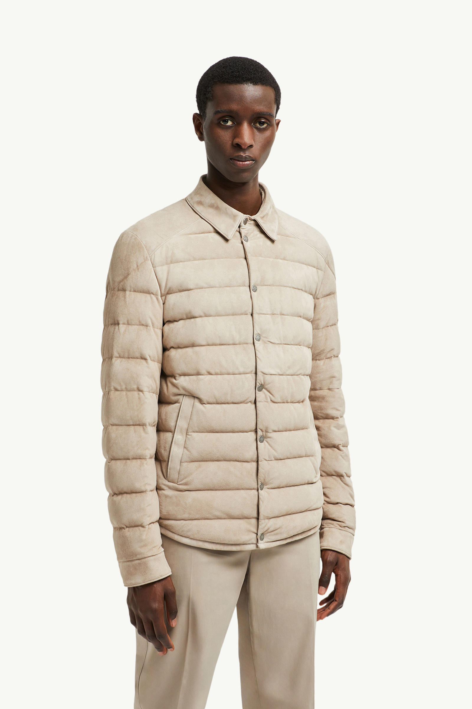 Etale Suede Down Shirt Jacket Men Brown Moncler 3