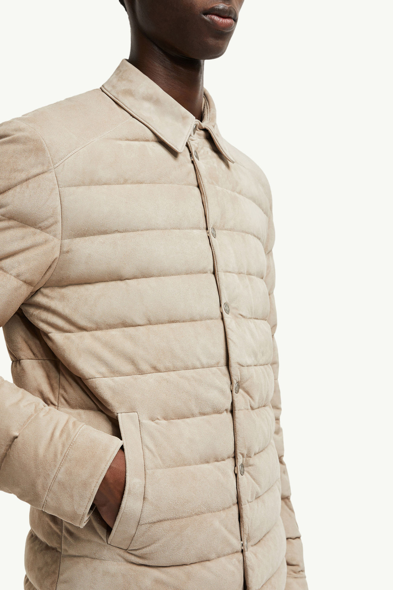 Etale Suede Down Shirt Jacket Men Brown Moncler 7