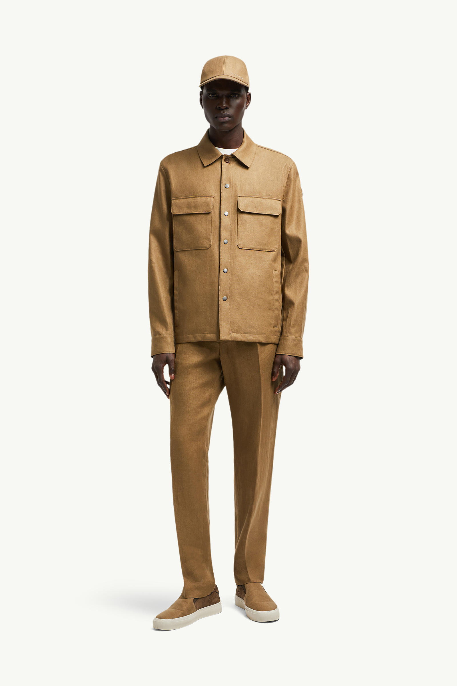 Callaqui Linen Shirt Jacket Men Brown Moncler 0
