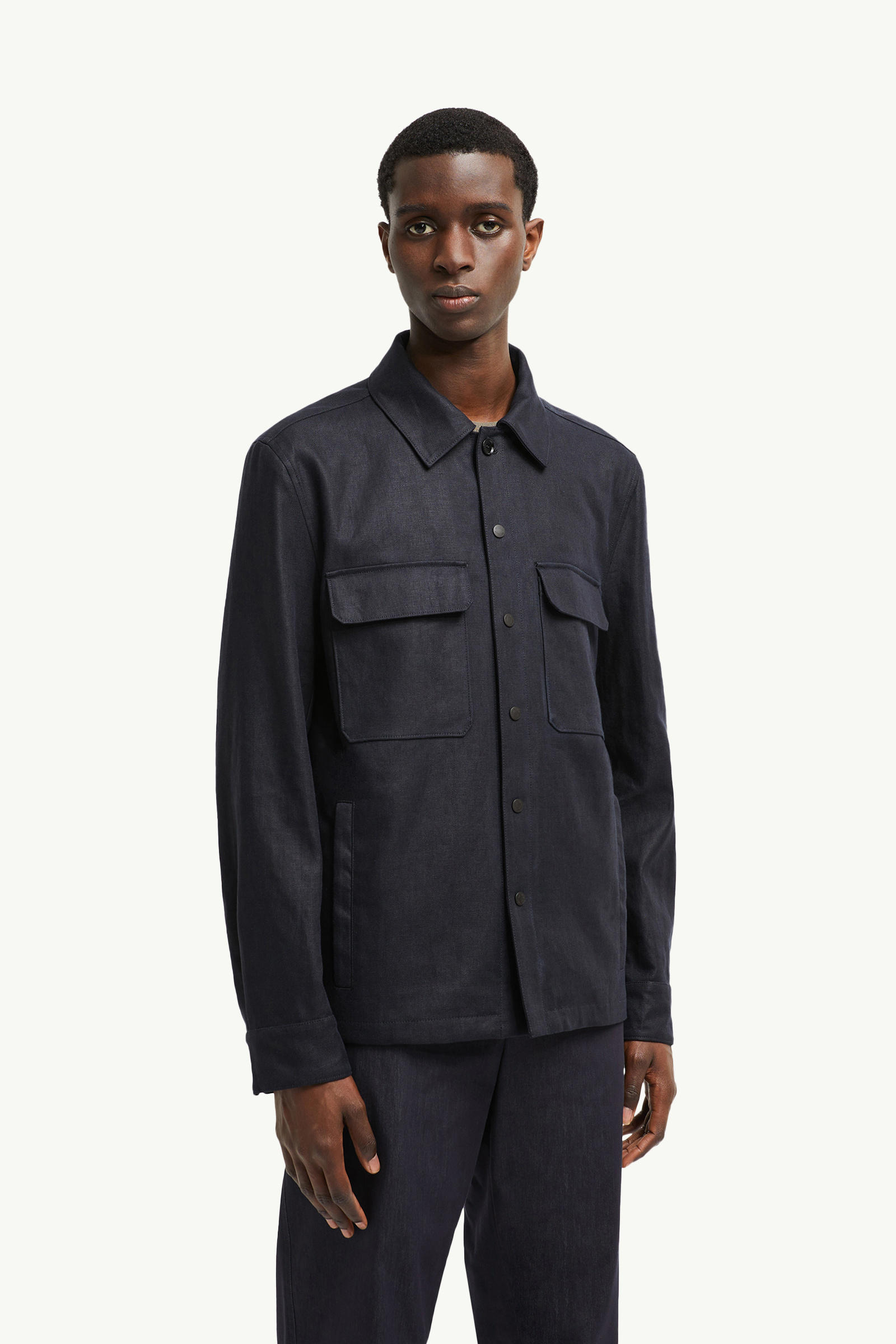 Callaqui Linen Shirt Jacket Men Dark Blue Moncler 3