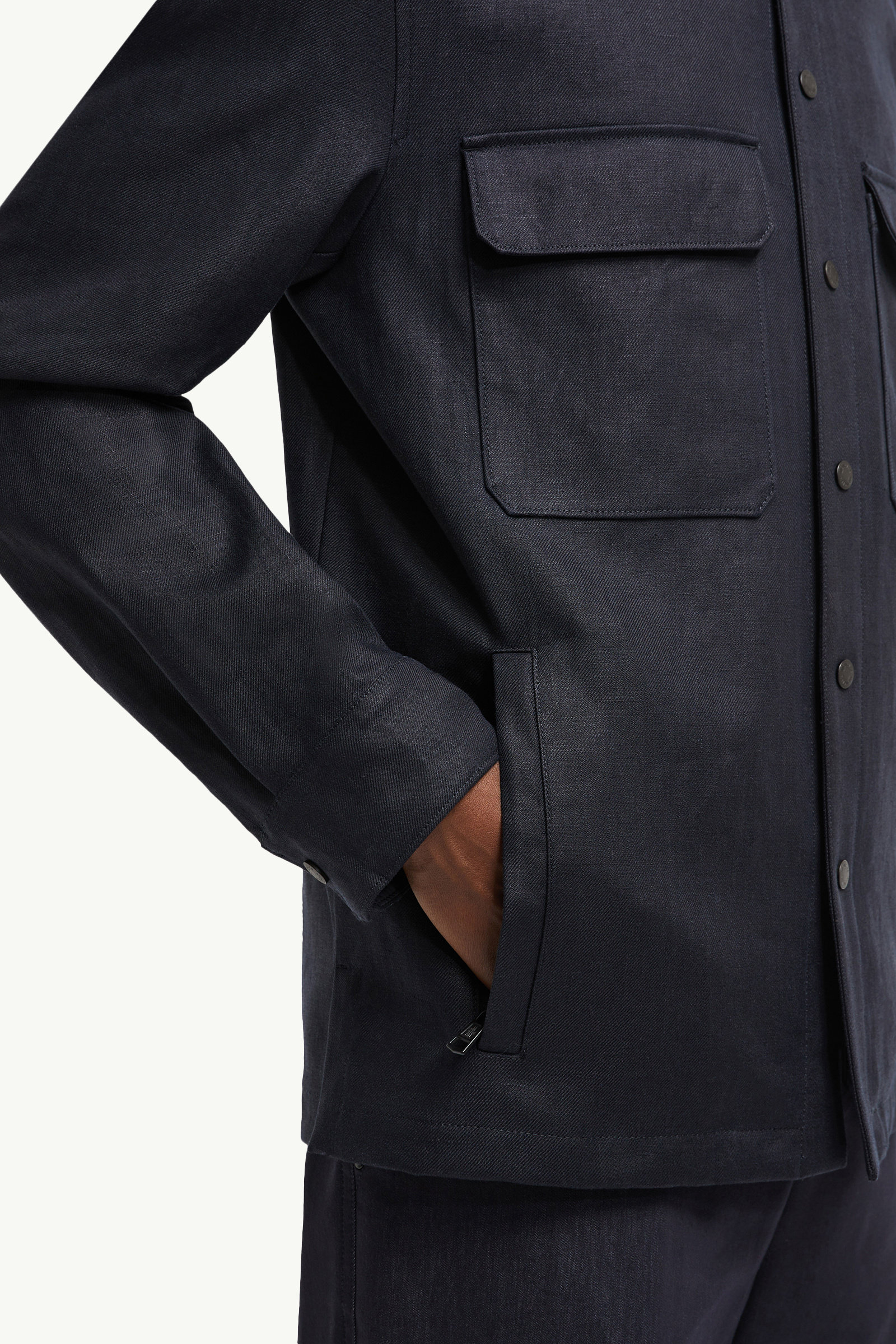 Callaqui Linen Shirt Jacket Men Dark Blue Moncler 5