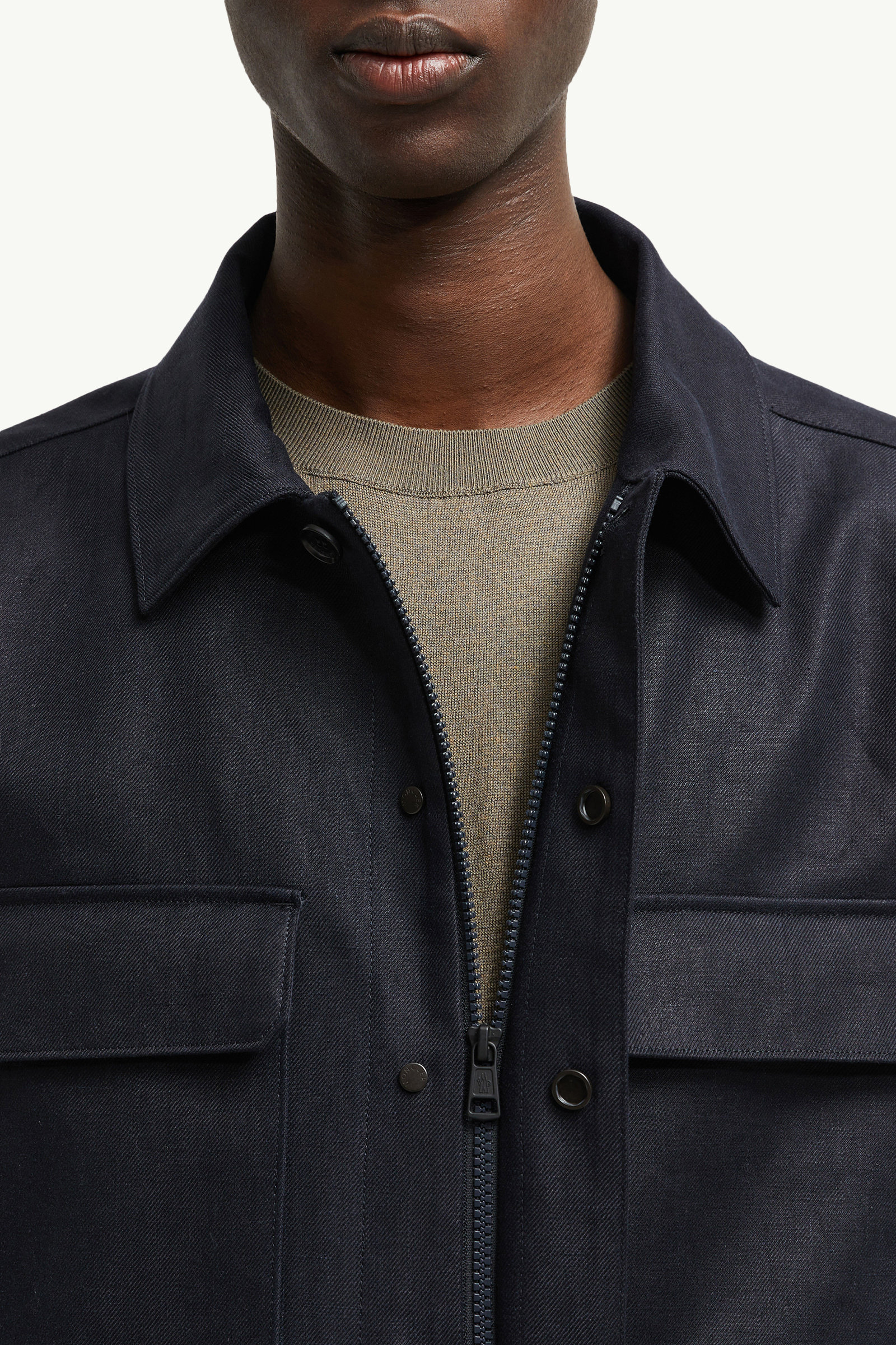 Callaqui Linen Shirt Jacket Men Dark Blue Moncler 7