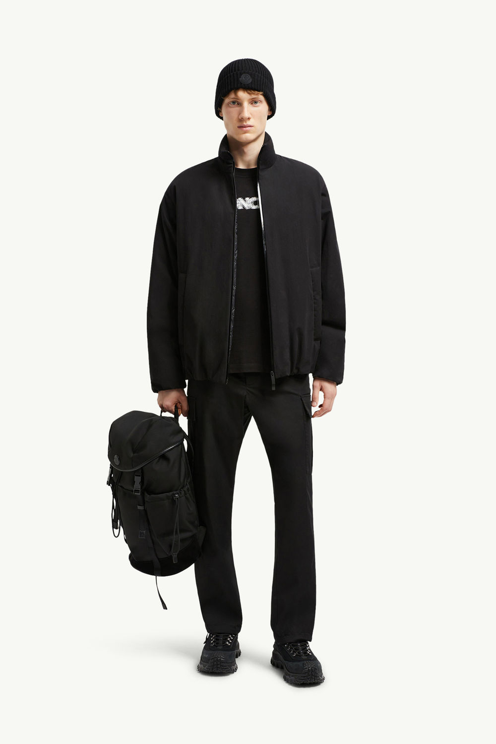 Cotton Gabardine Cargo Trousers Men Black Moncler 0