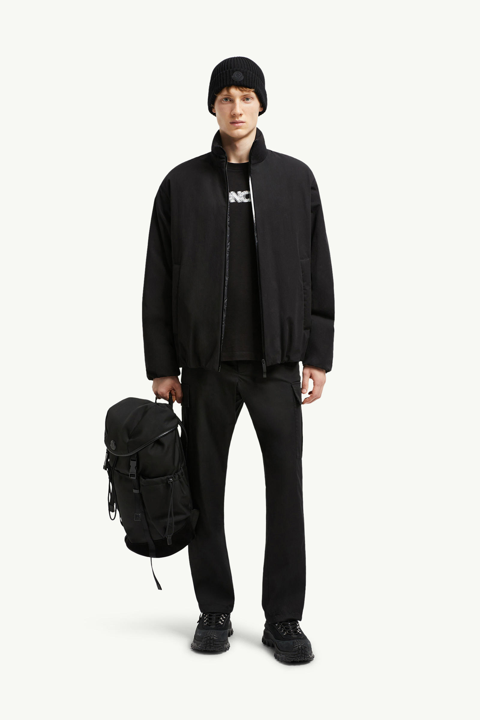 Cotton Gabardine Cargo Trousers Men Black Moncler 0