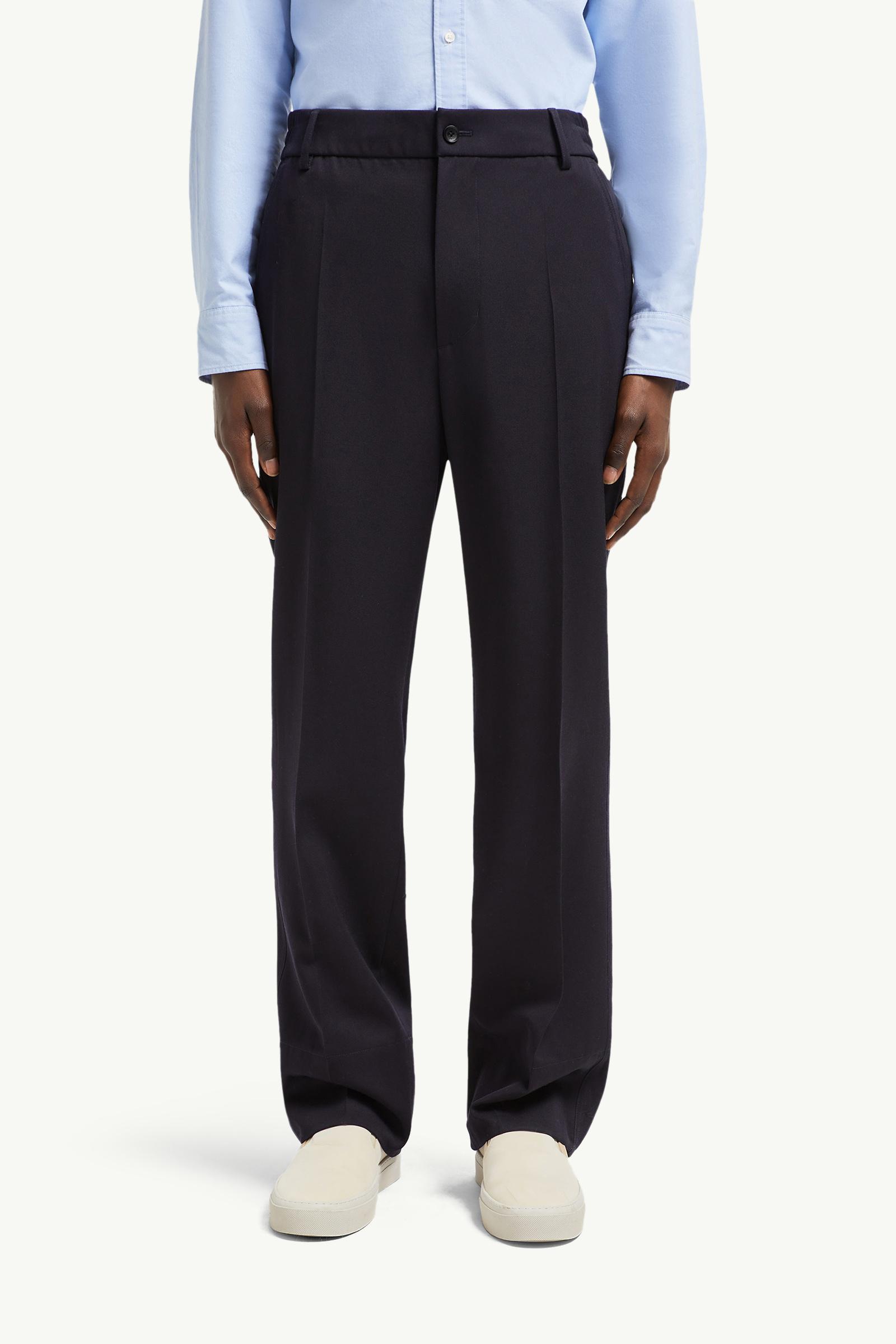 Dark Blue Wool Gabardine Tailored Trousers - Trousers
