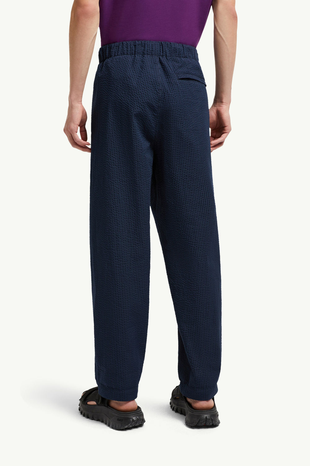 Belted Seersucker Trousers Men Dark Blue Moncler 4