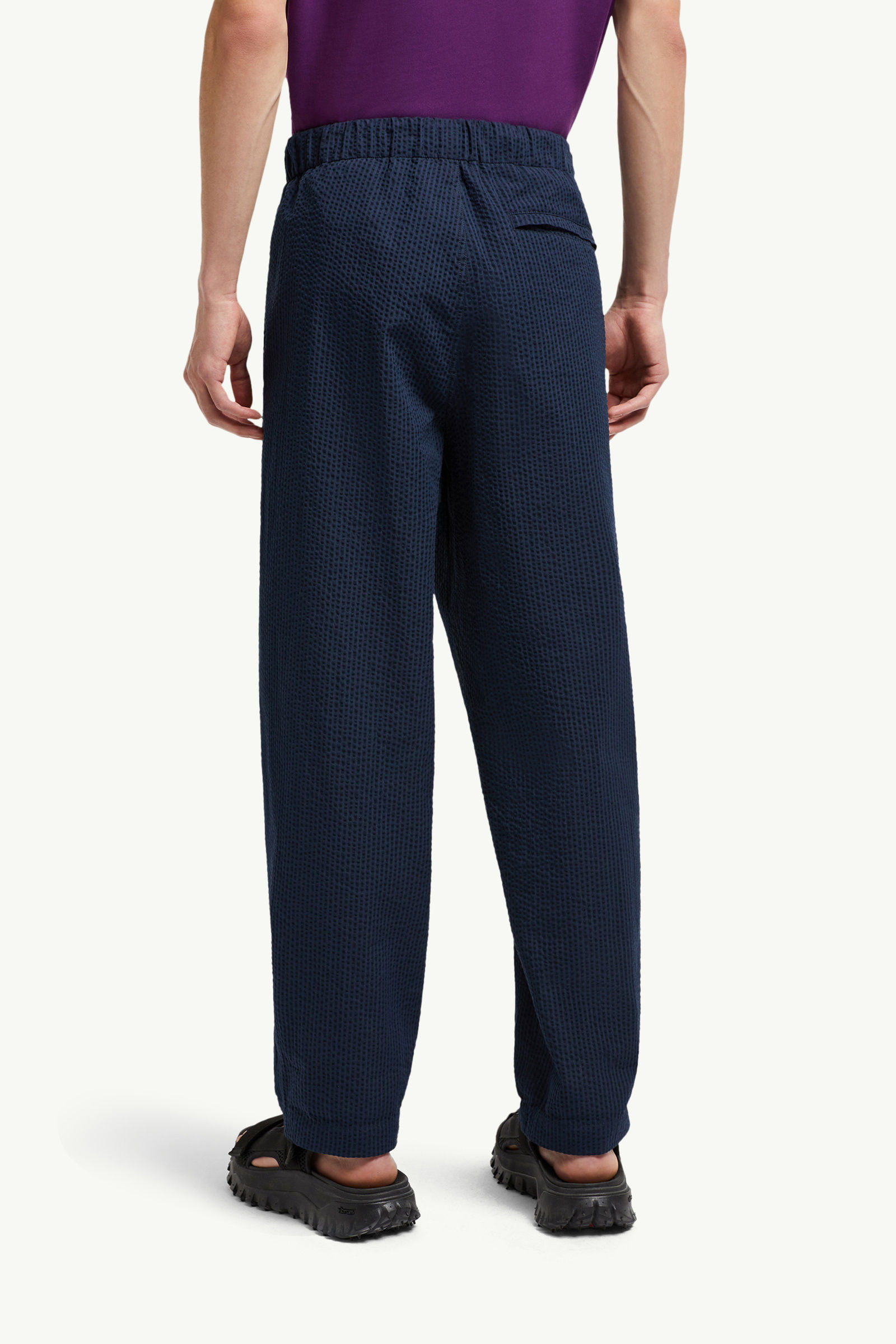 Belted Seersucker Trousers Men Dark Blue Moncler 4