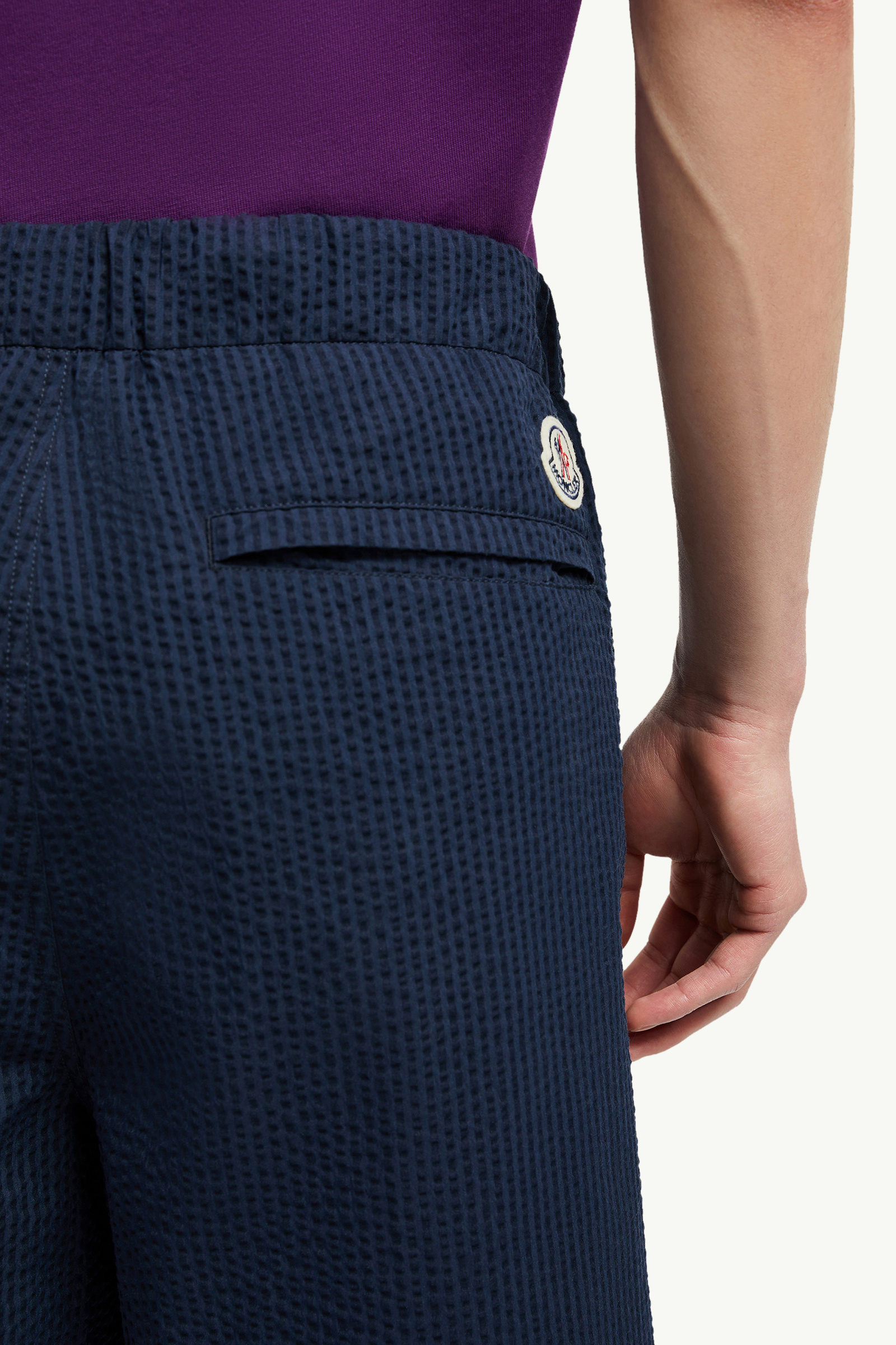 Belted Seersucker Trousers Men Dark Blue Moncler 5