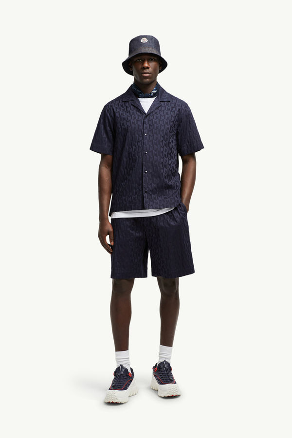 Short en coton à monogramme en jacquard Hommes Bleu foncé Moncler 0