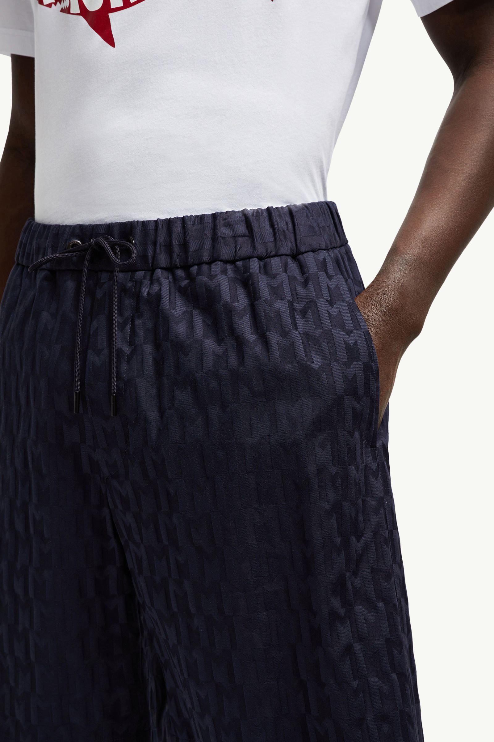 Monogram Jacquard Cotton Shorts Men Dark Blue Moncler 1