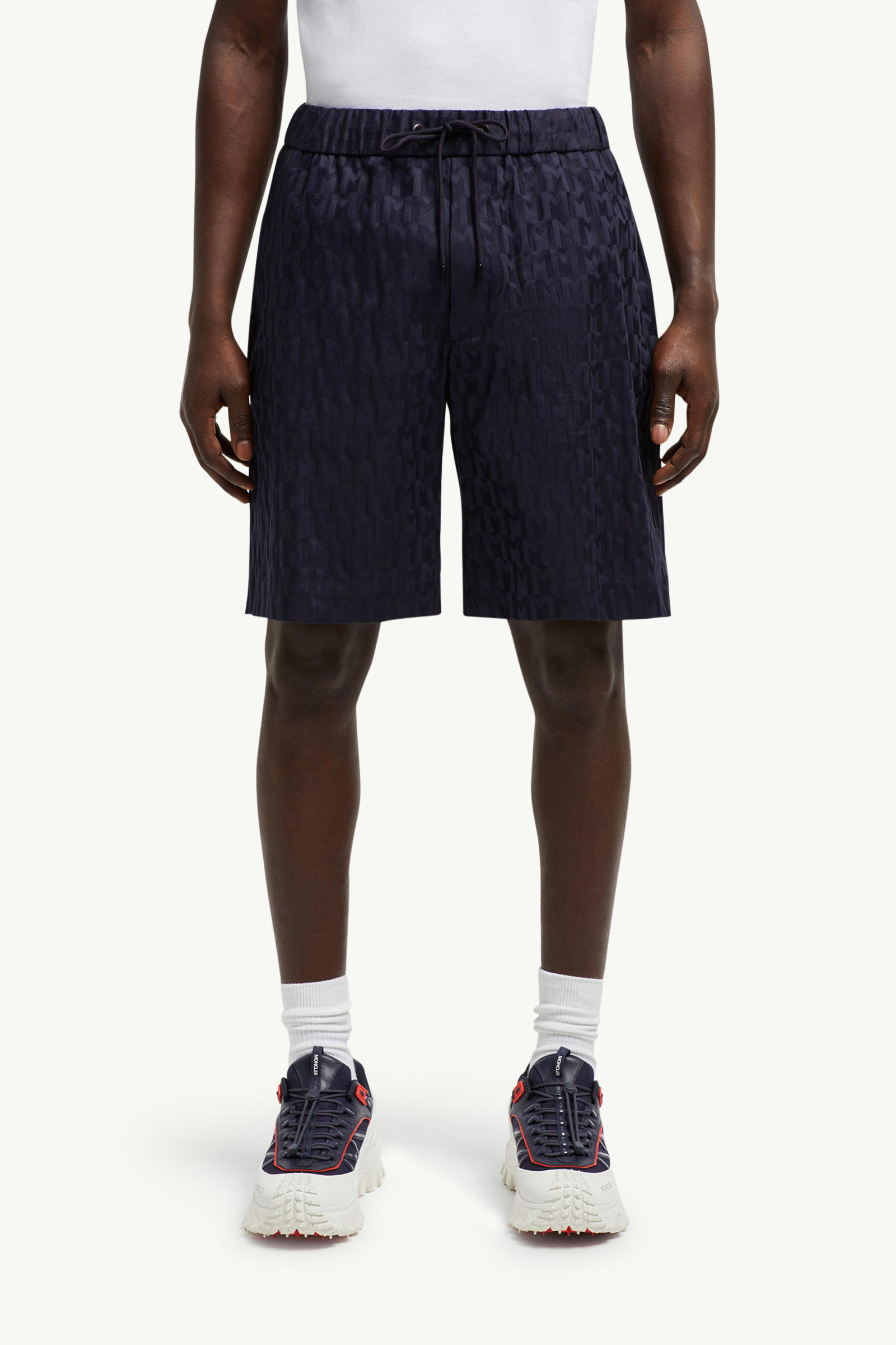 Monogram Jacquard Cotton Shorts Men Dark Blue Moncler 3