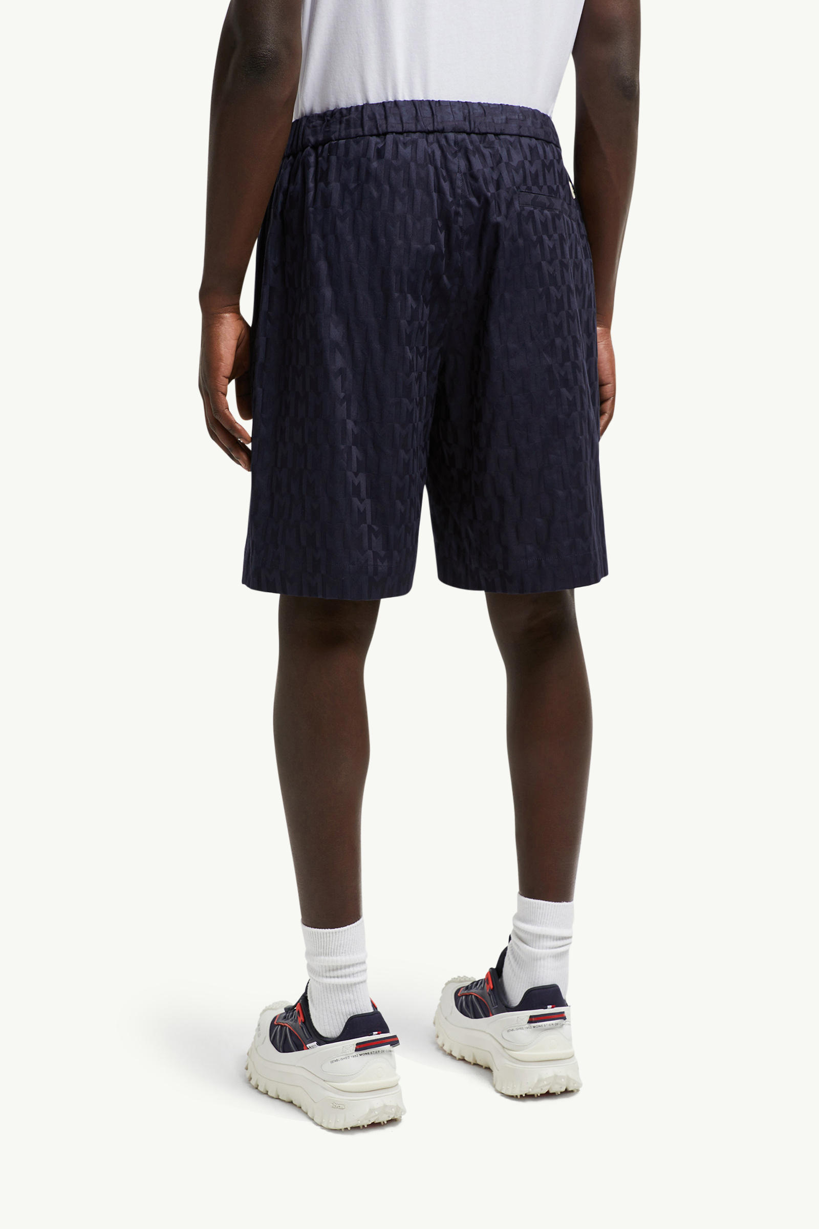 Monogram Jacquard Cotton Shorts Men Dark Blue Moncler 4