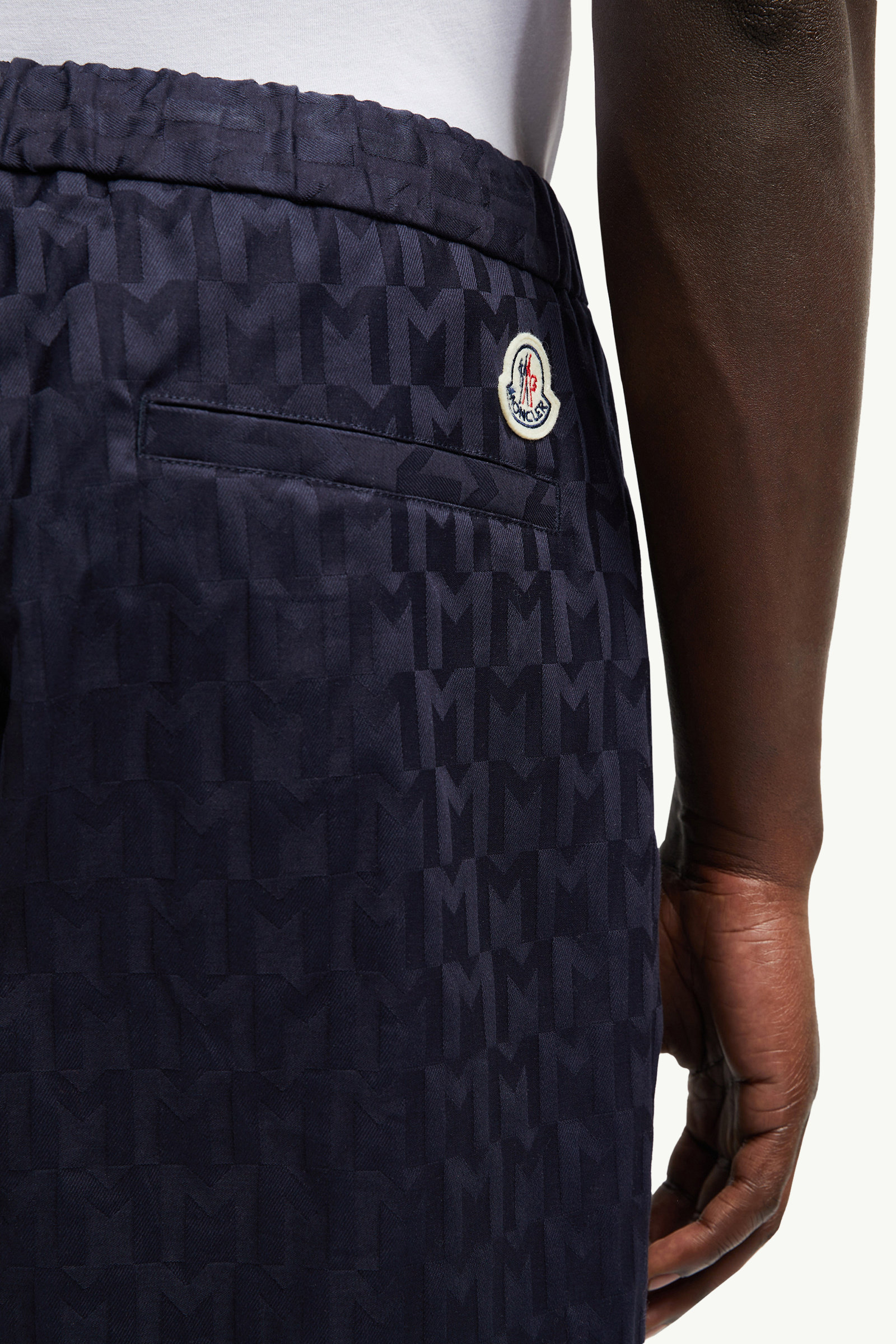 Monogram Jacquard Cotton Shorts Men Dark Blue Moncler 5