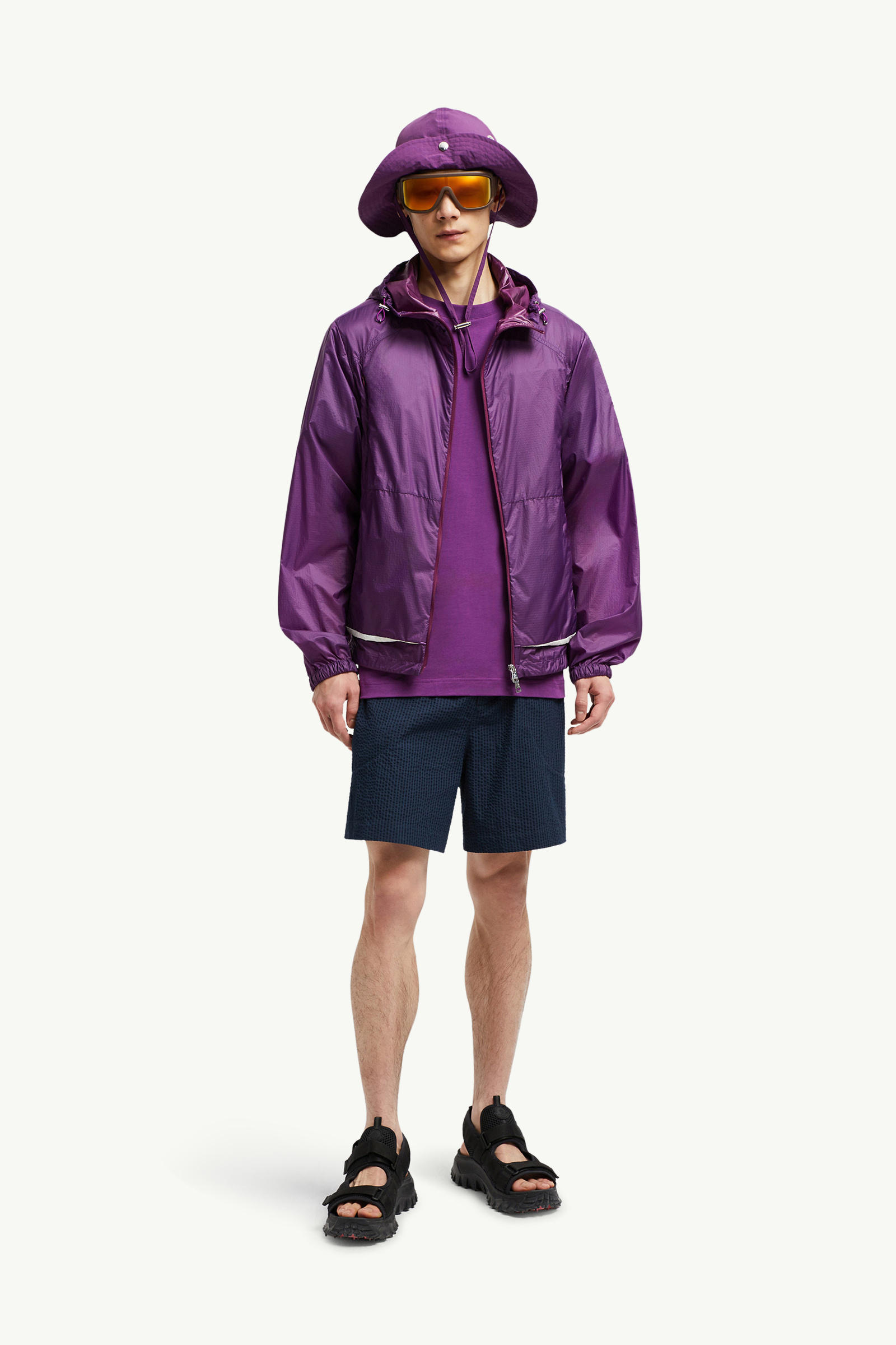 Shorts aus Seersucker mit Gürtel Herren Dunkelblau Moncler 0