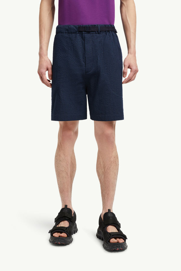 Belted Seersucker Shorts Men Dark Blue Moncler 3