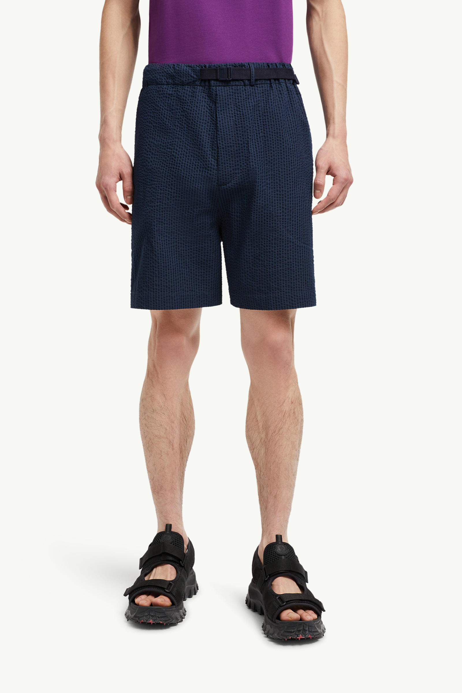 Shorts aus Seersucker mit Gürtel Herren Dunkelblau Moncler 3