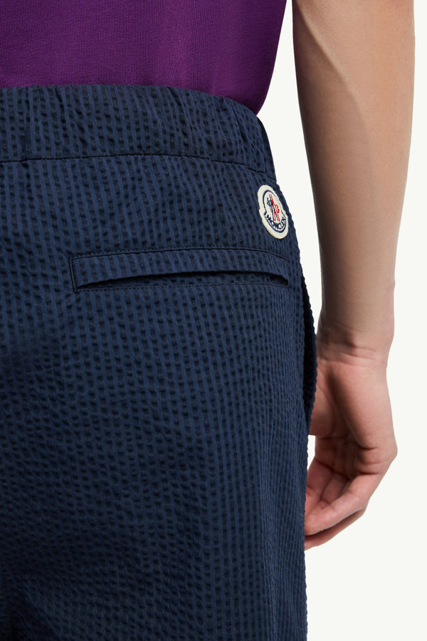 Belted Seersucker Shorts Men Dark Blue Moncler 5