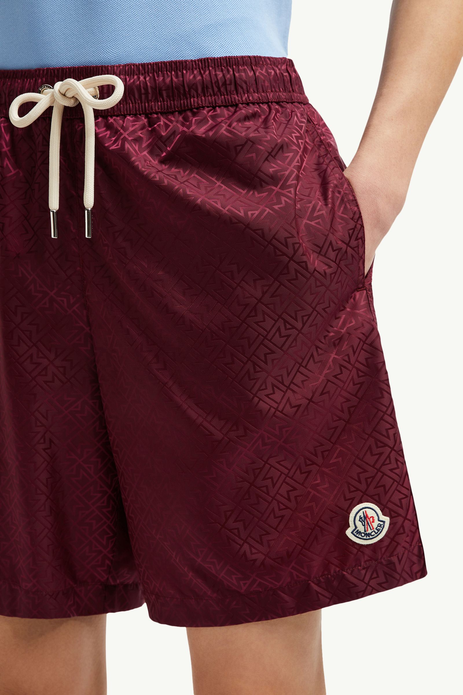 Monogram Jacquard Swim Shorts Men Burgundy Moncler 1