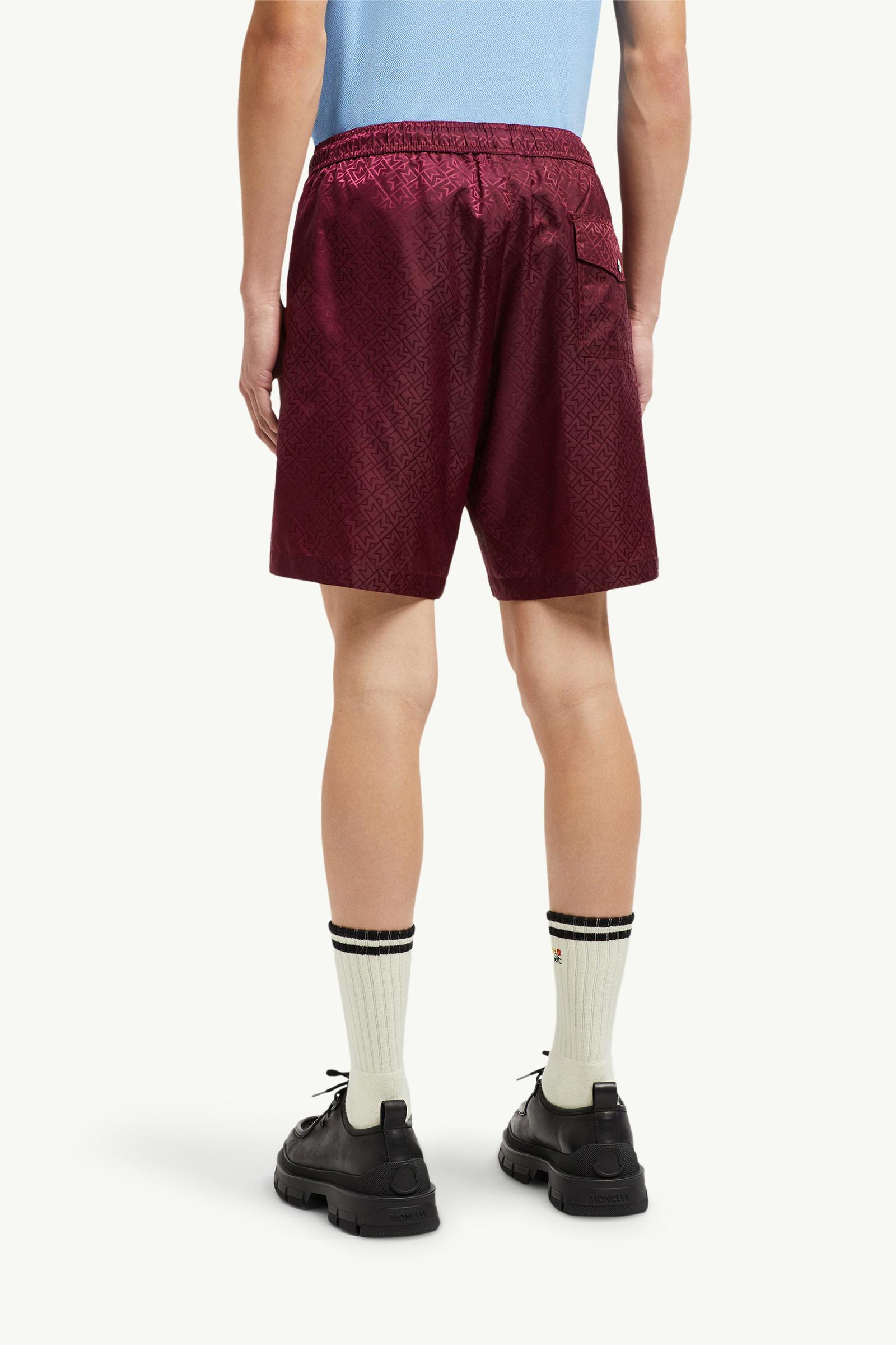 Burgundy Monogram Jacquard Swim Shorts - Swimwear for Men