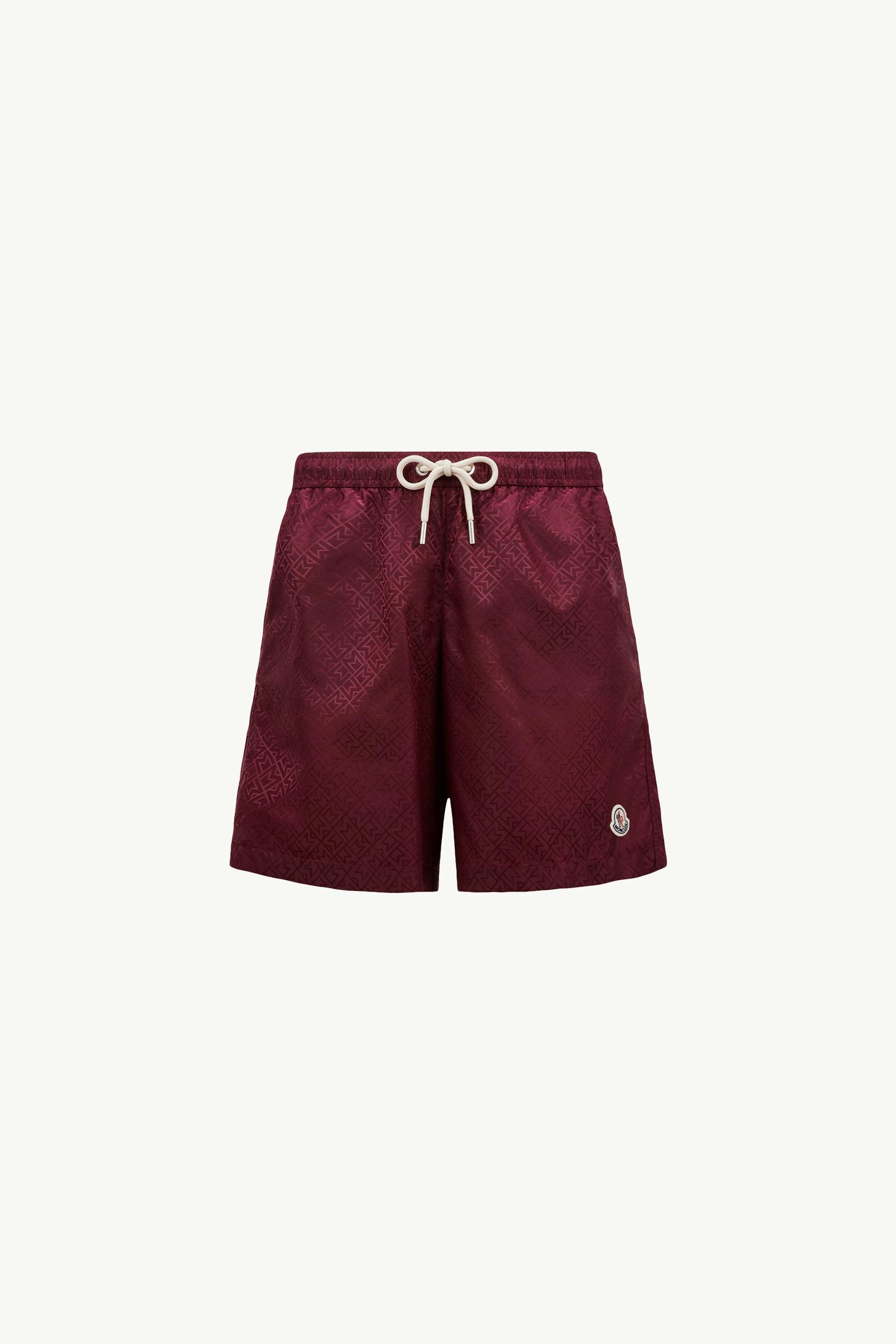 Burgundy Monogram Jacquard Swim Shorts - Swimwear for Men