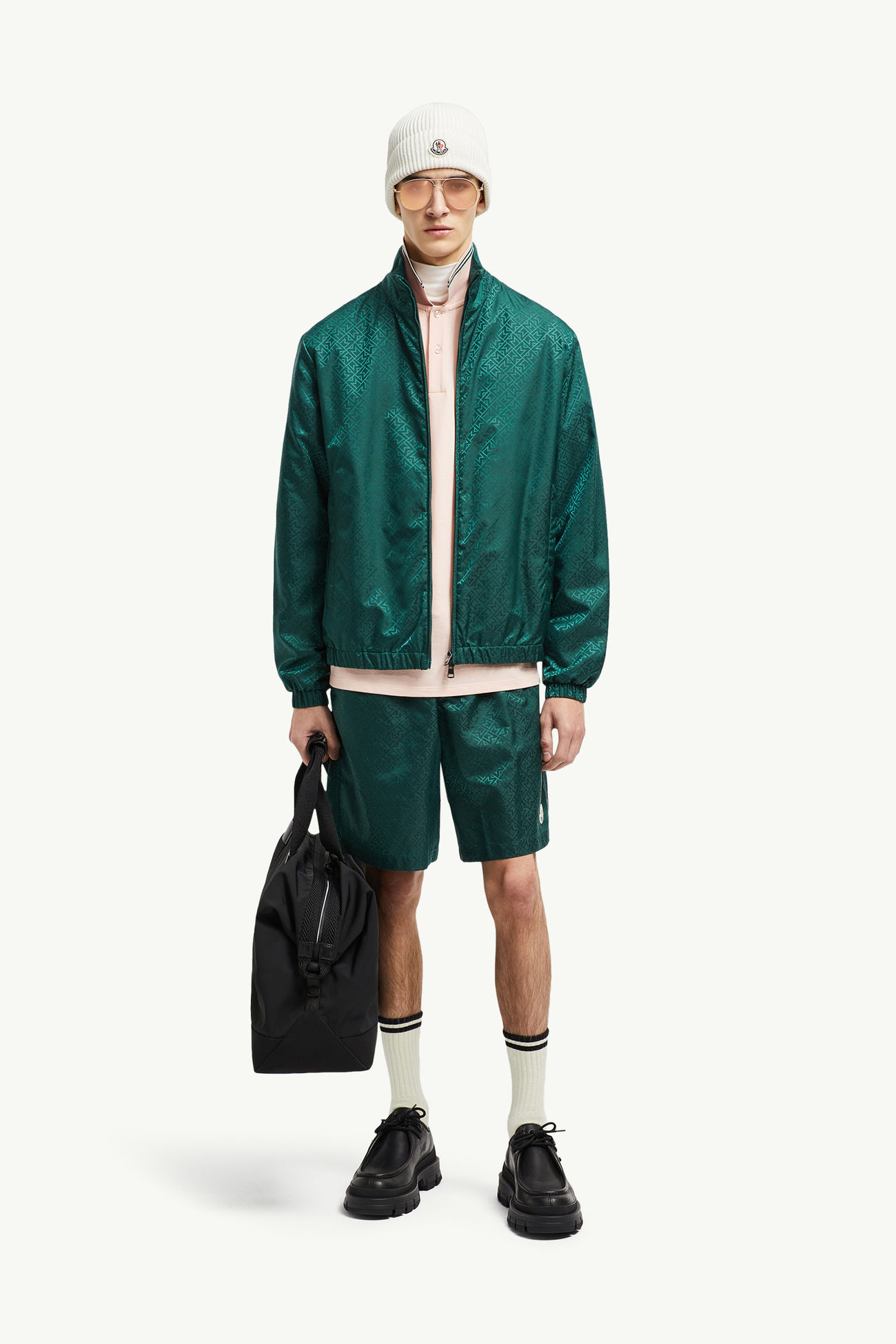 Badeshorts mit Monogramm Jacquard Print Herren Smaragdgrün Moncler 0