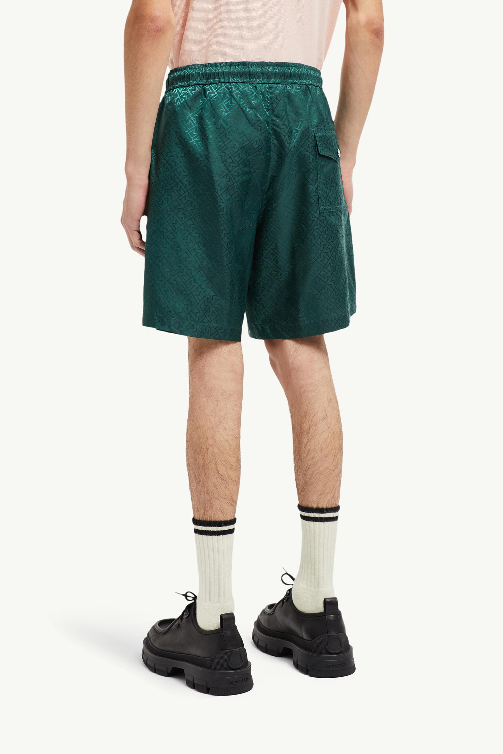 Emerald Green Monogram Jacquard Swim Shorts - Swimwear for