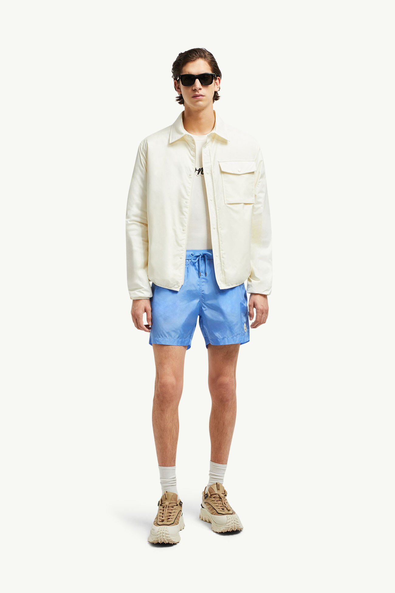 標誌貼片游泳短褲 男士 淺藍色 Moncler 0