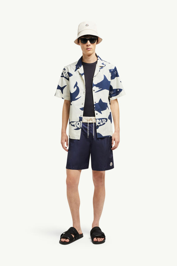Logo Patch Swim Shorts Men Navy Blue Moncler 0