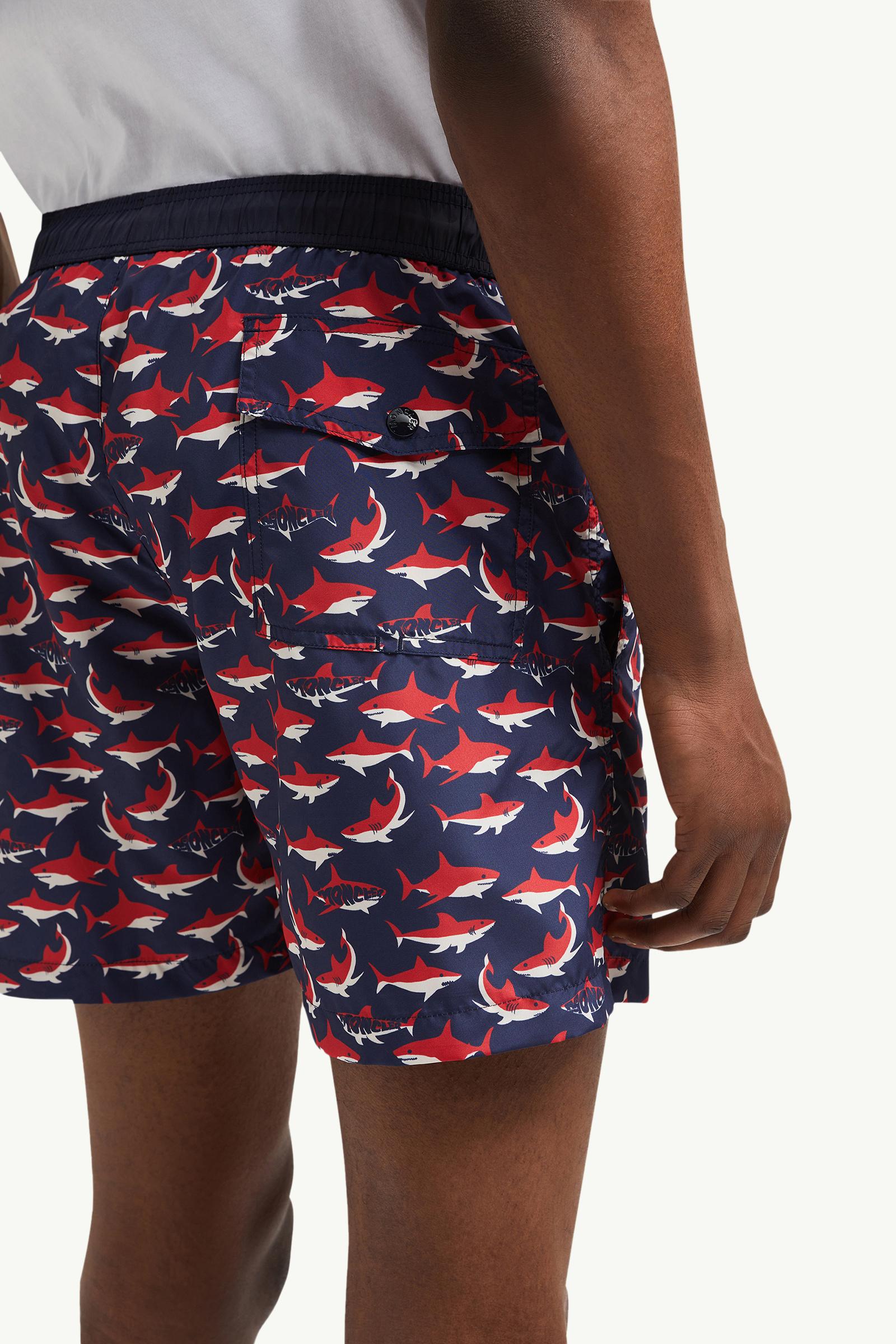 Badeshorts mit Hai-Print Herren Weiß & Blau & Rot Moncler 1
