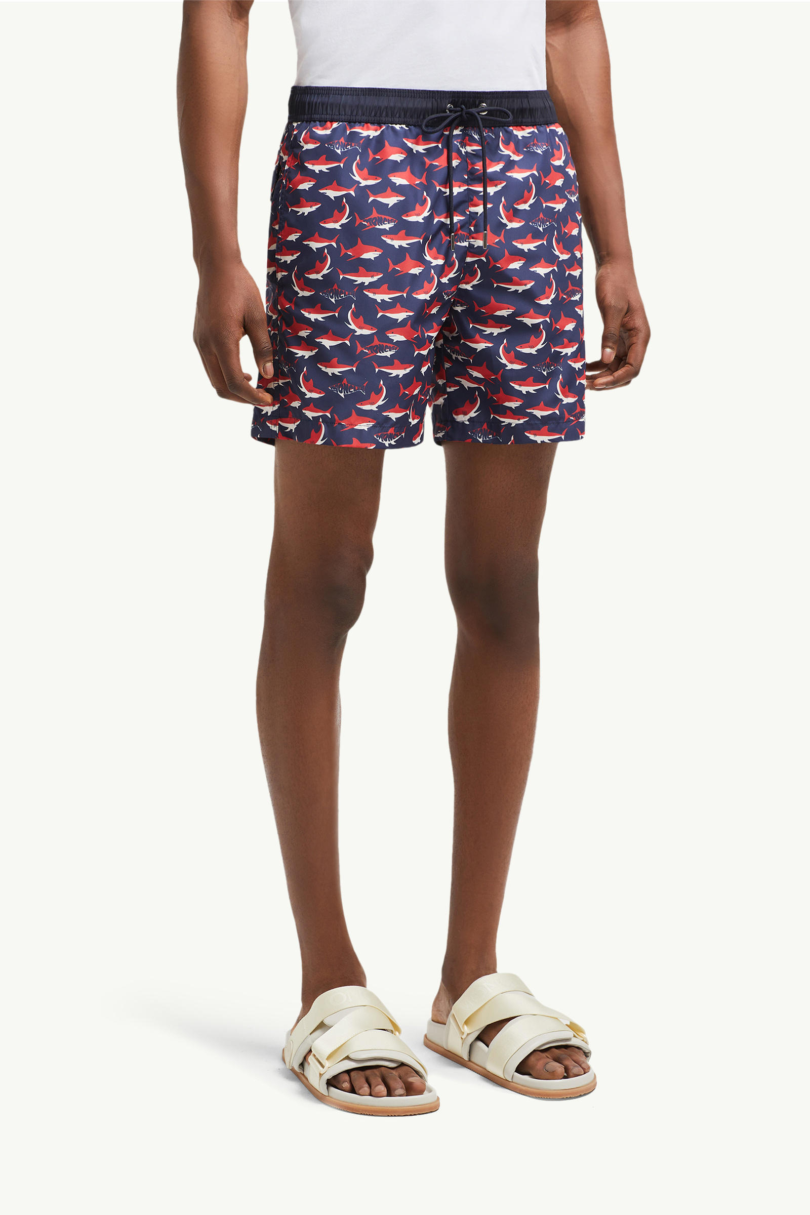 Badeshorts mit Hai-Print Herren Weiß & Blau & Rot Moncler 3