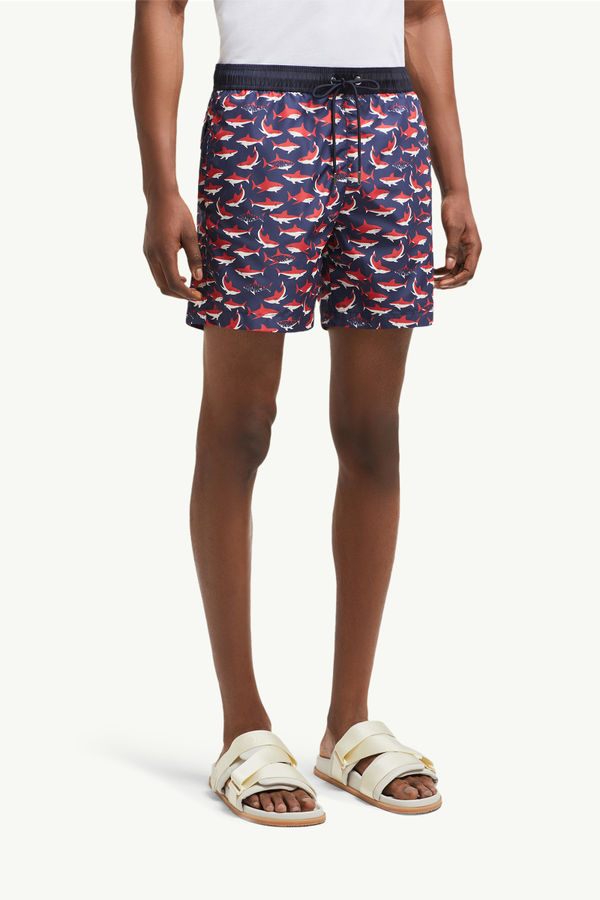Shark Print Swim Shorts Men White & Blue & Red Moncler 3