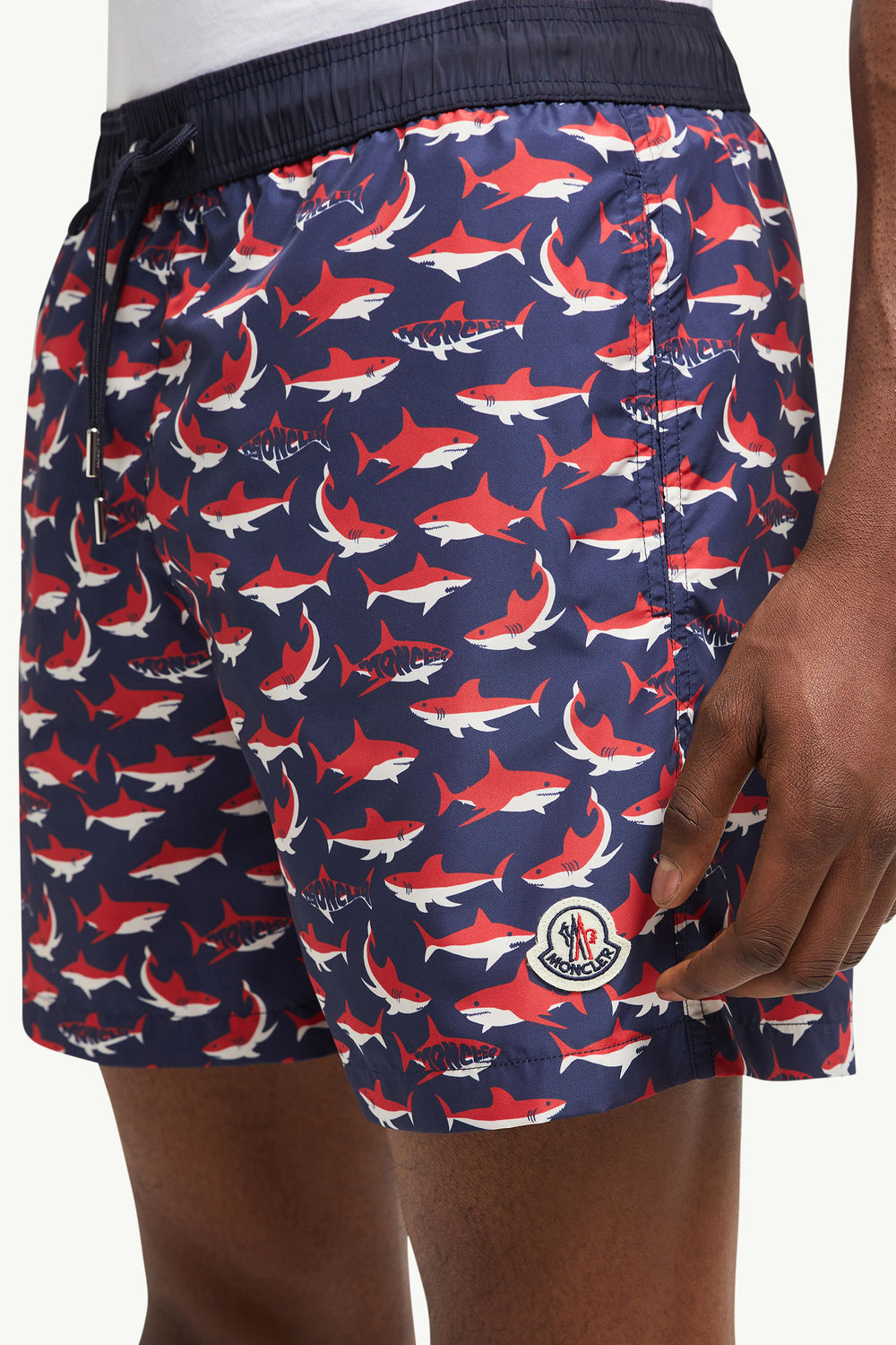 Shark Print Swim Shorts Men White & Blue & Red Moncler 5