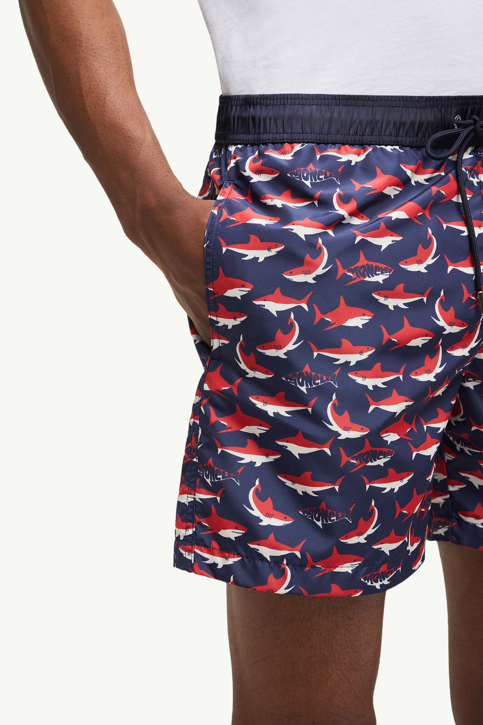 Badeshorts mit Hai-Print Herren Weiß & Blau & Rot Moncler 6