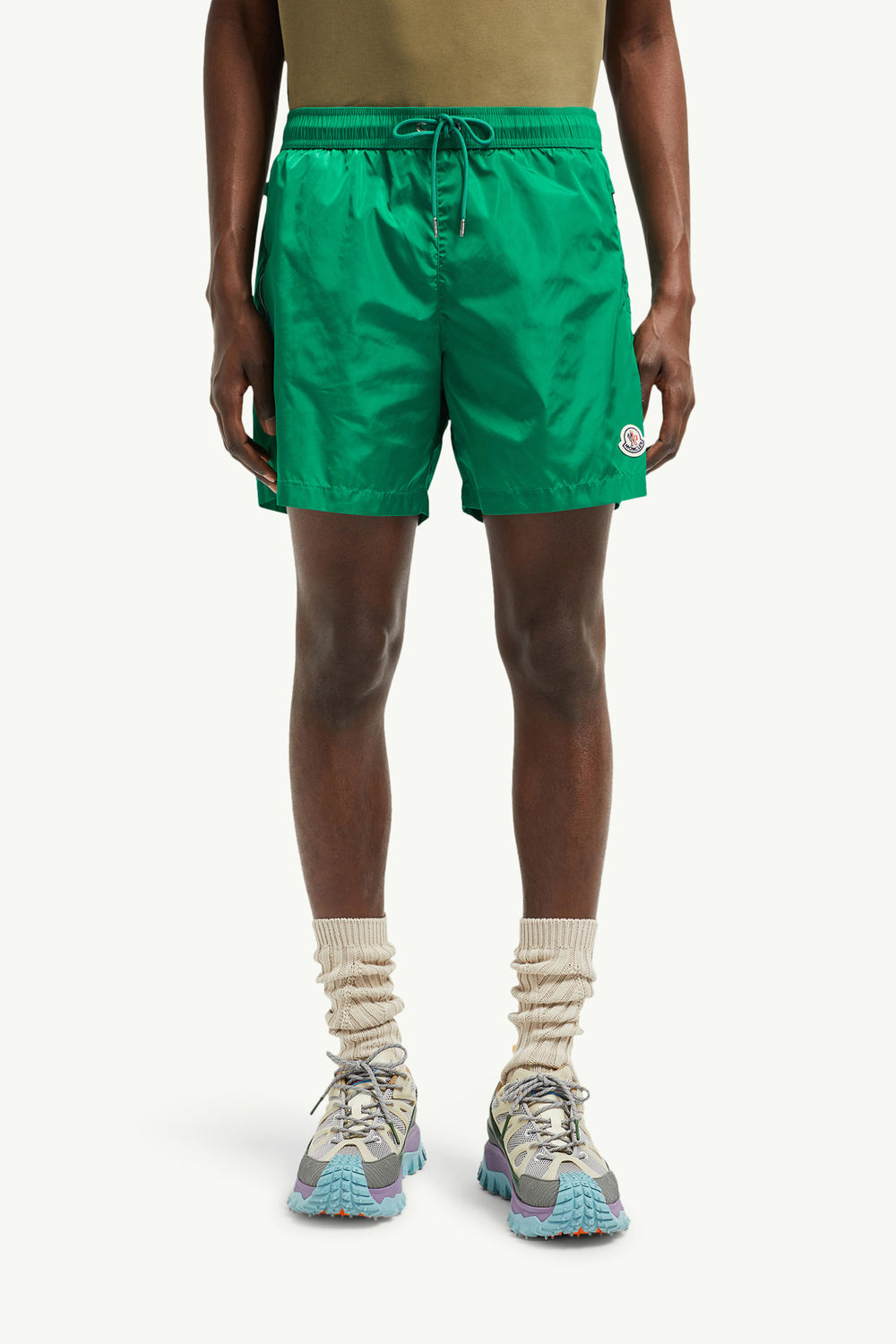 Logo Patch Swim Shorts Men Bright Green Moncler 3