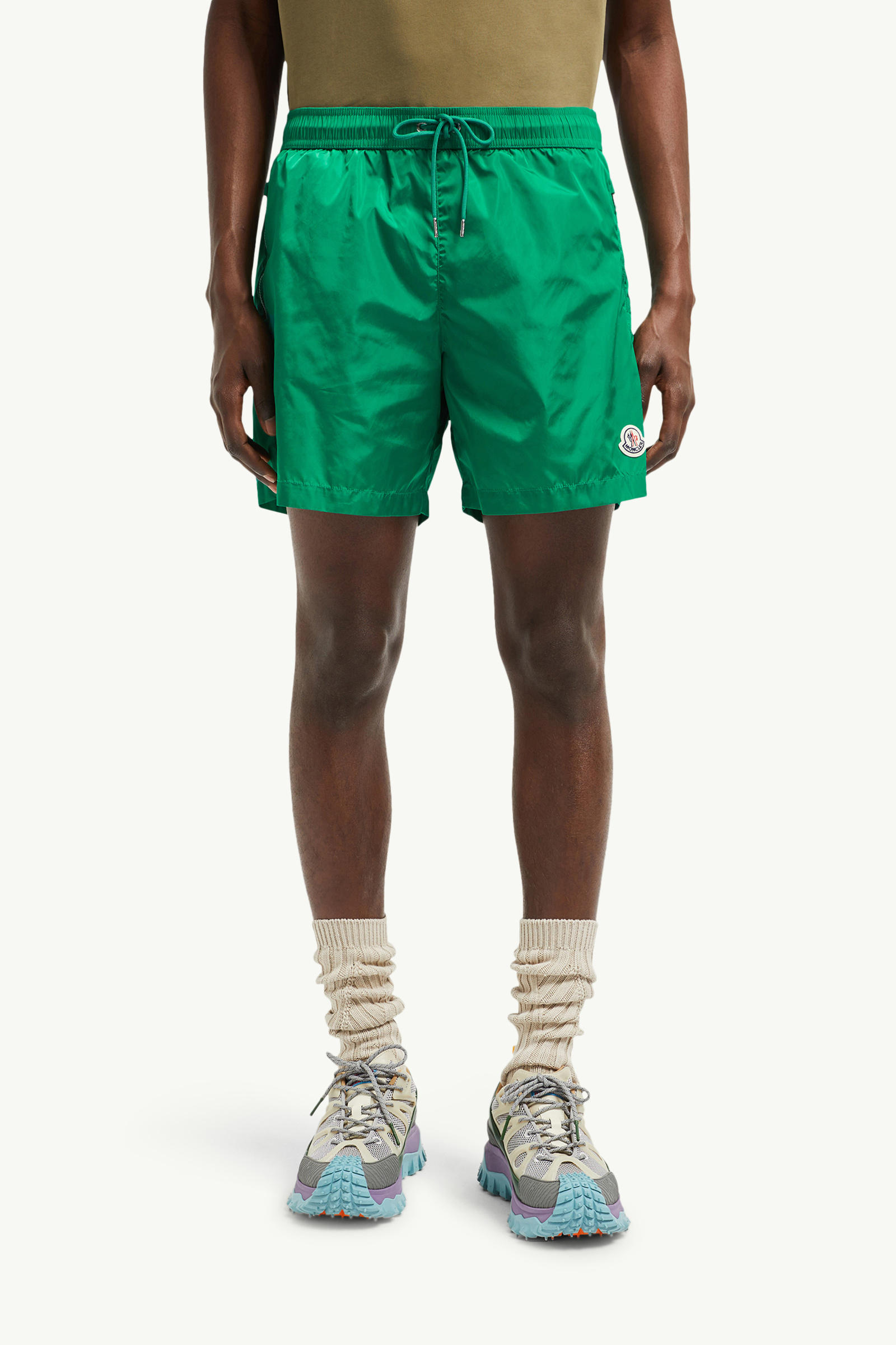 Logo Patch Swim Shorts Men Bright Green Moncler 3