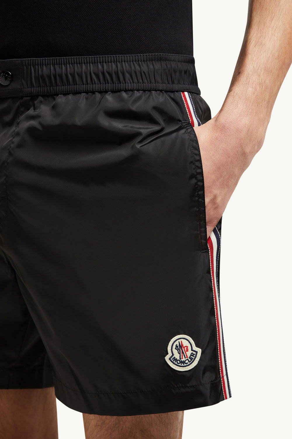Tricolour-Trimmed Swim Shorts Men Black Moncler 1