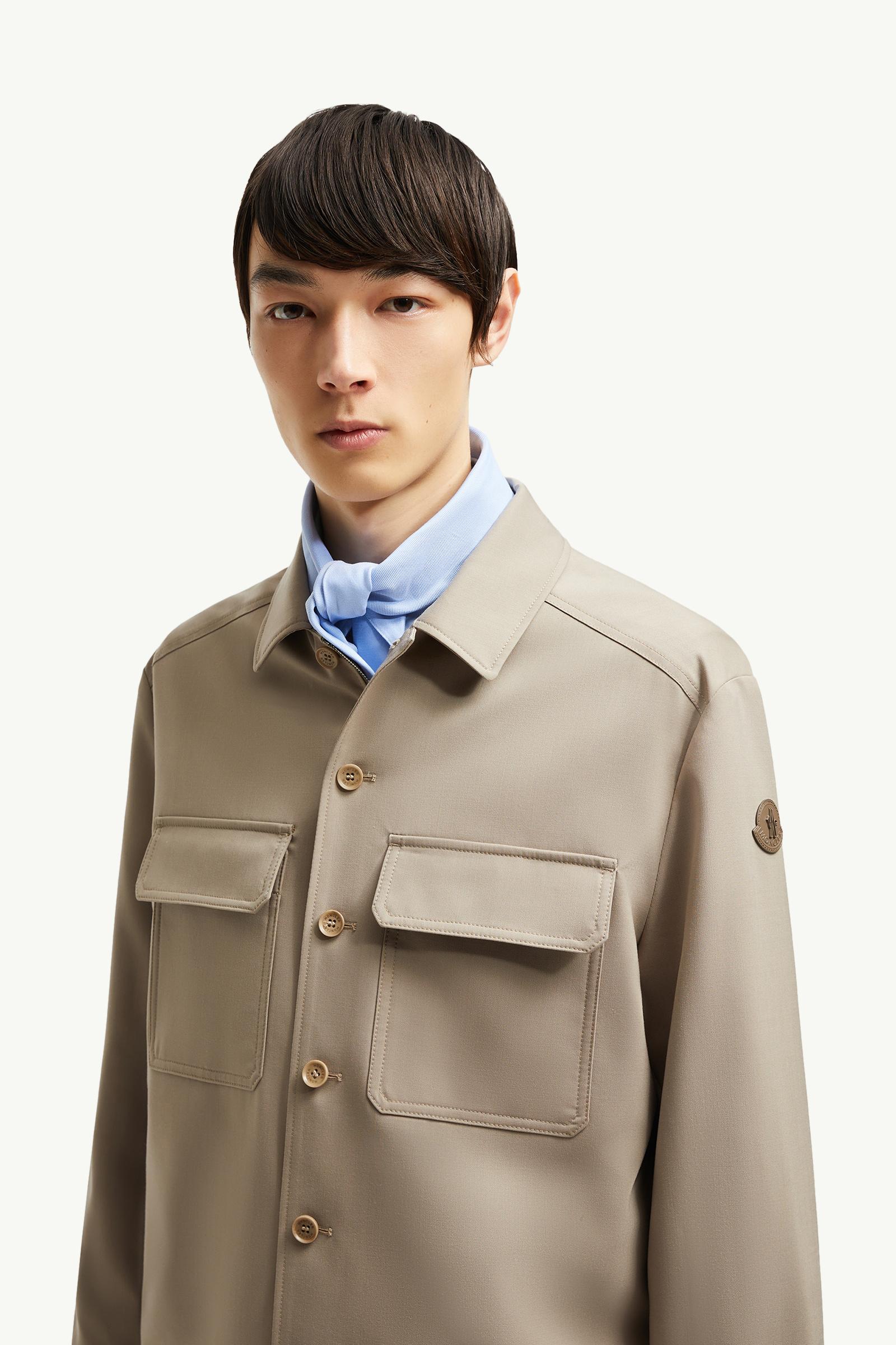 Wool Gabardine Long Sleeve Shirt Men Beige Moncler 1