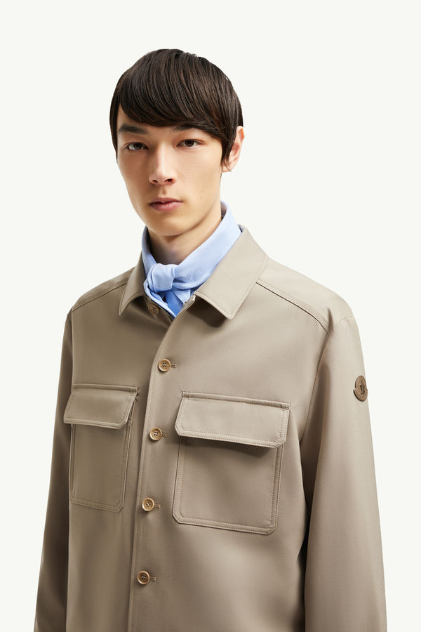 Wool Gabardine Long Sleeve Shirt Men Beige Moncler 1