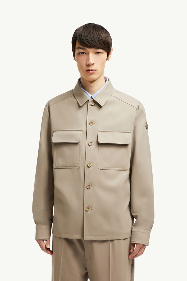 Wool Gabardine Long Sleeve Shirt Men Beige Moncler 3