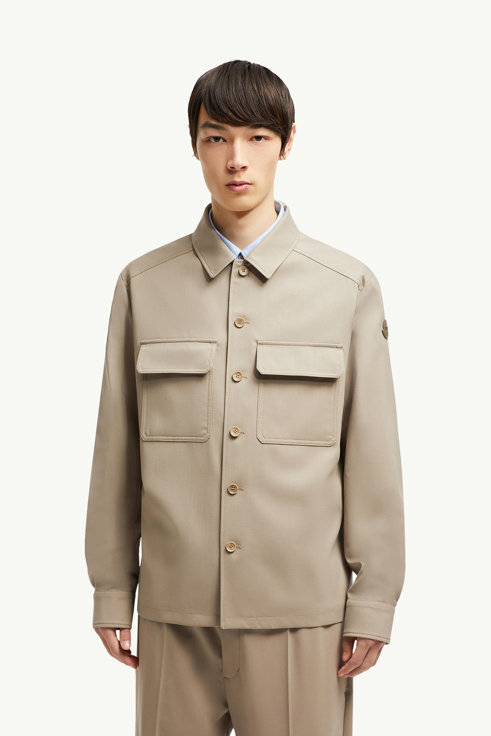 Wool Gabardine Long Sleeve Shirt Men Beige Moncler 3