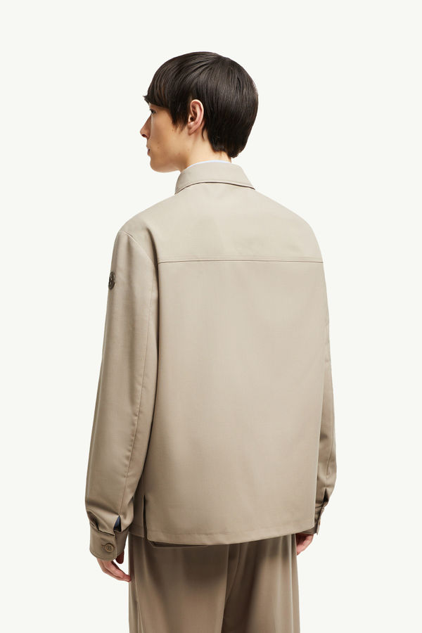 Wool Gabardine Long Sleeve Shirt Men Beige Moncler 4