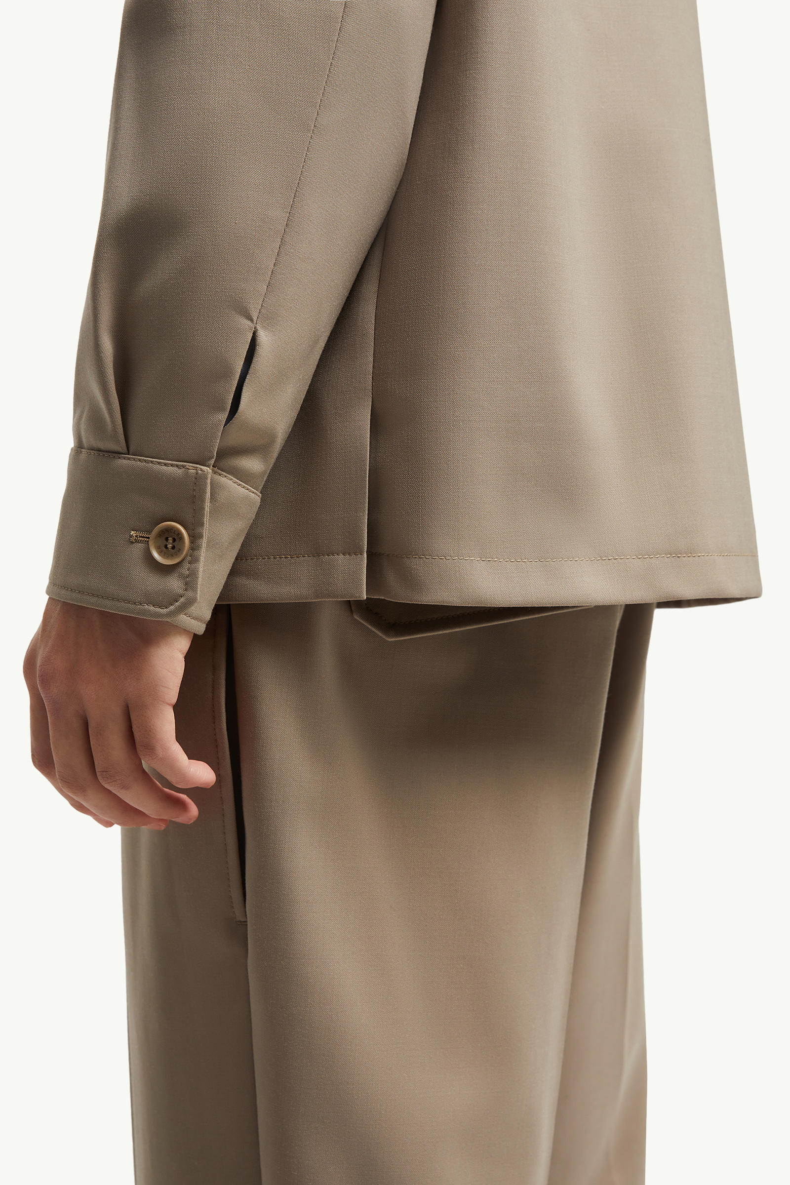 Wool Gabardine Long Sleeve Shirt Men Beige Moncler 6